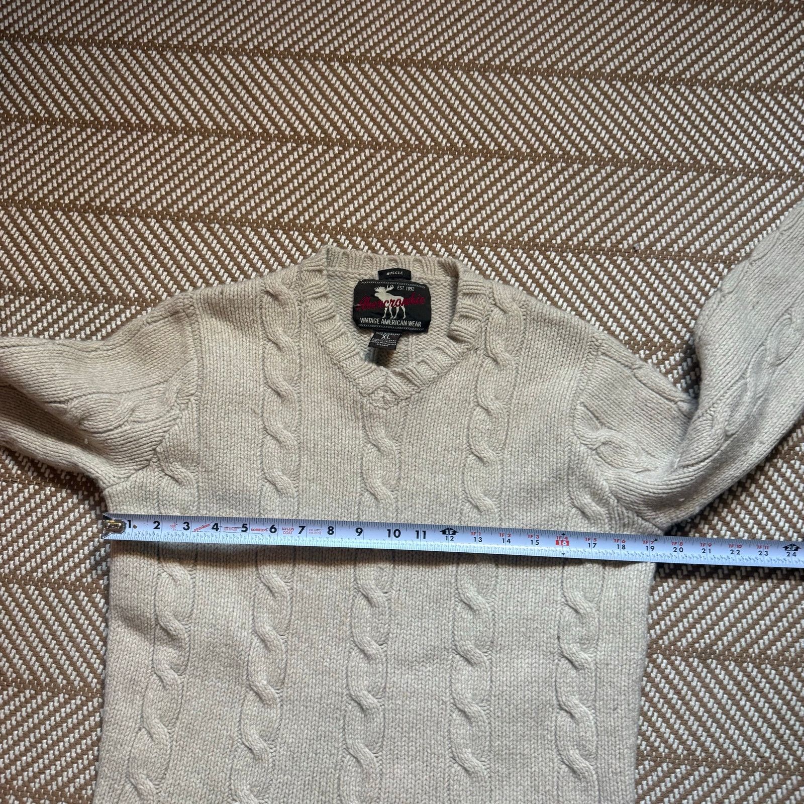 Abercrombie & Fitch Abercrombie & Fitch Lambswool Cable Knit Sweater Muscle Fit Size US XL / EU 56 / 4 - 4 Thumbnail