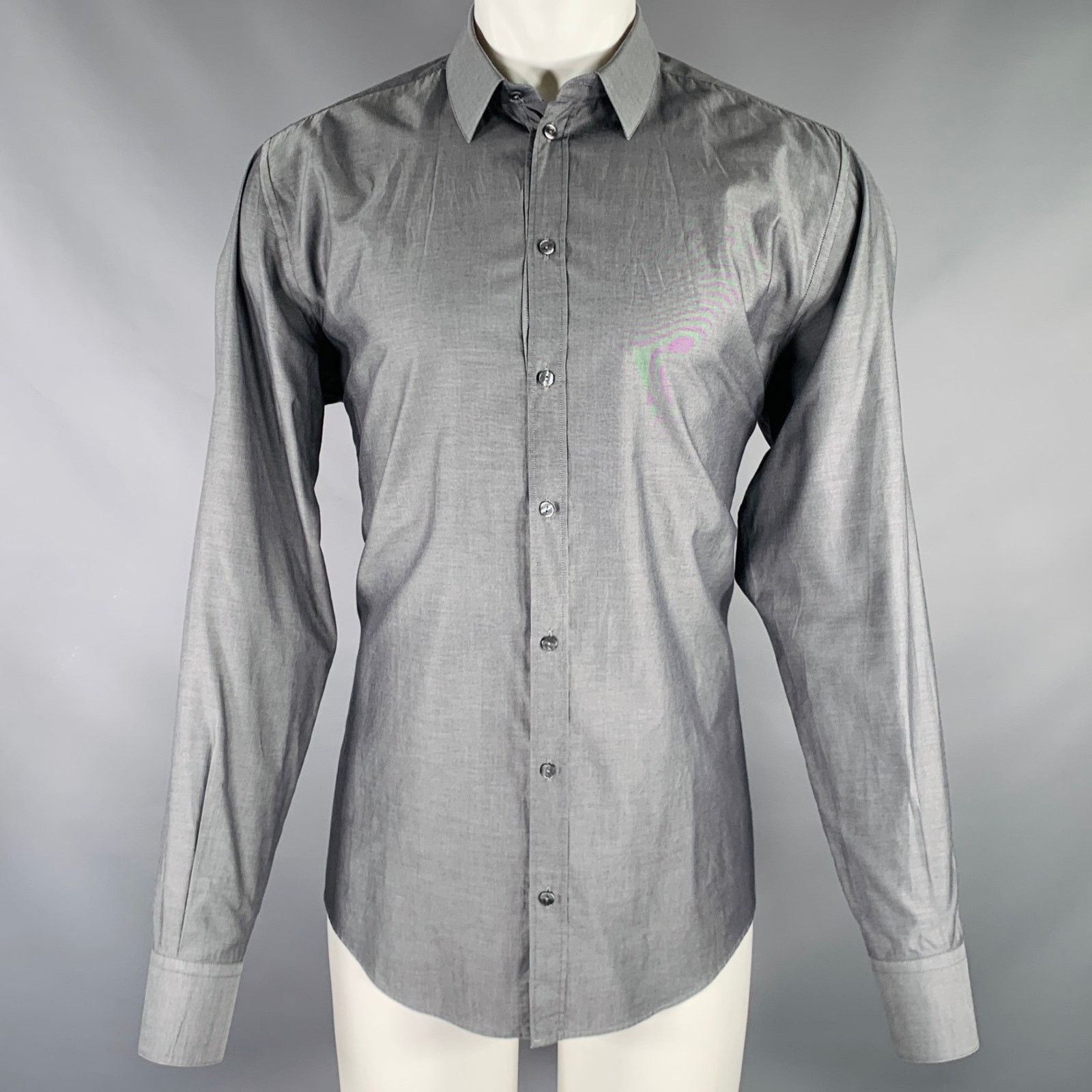Dolce & Gabbana Size M Grey Cotton Button Up Long Sleeve Shirt Size US M / EU 48-50 / 2 - 1 Thumbnail