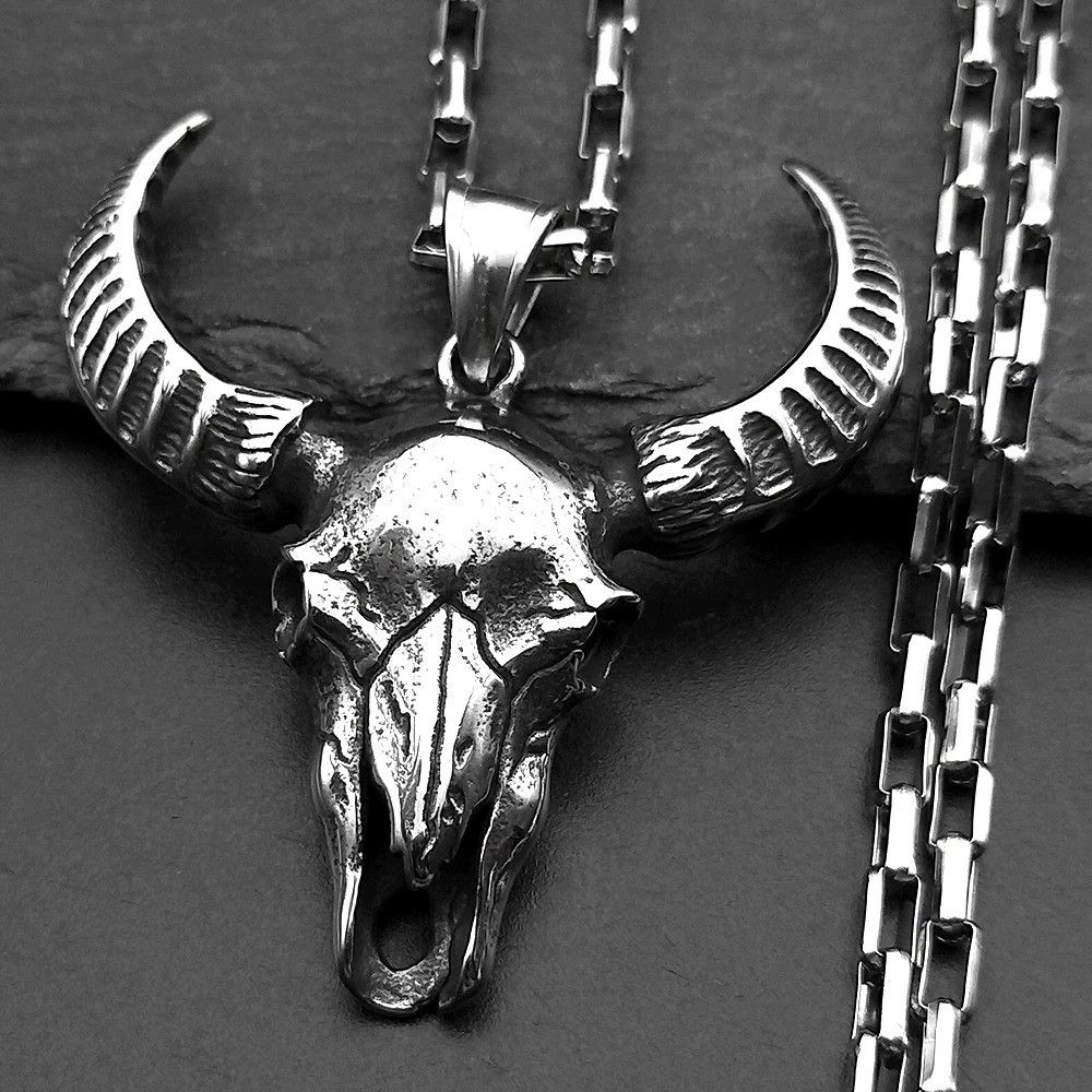 Jewelry Vintage Viking Skull Ghost Bull Head Pendant Necklace Size ONE SIZE - 1 Thumbnail