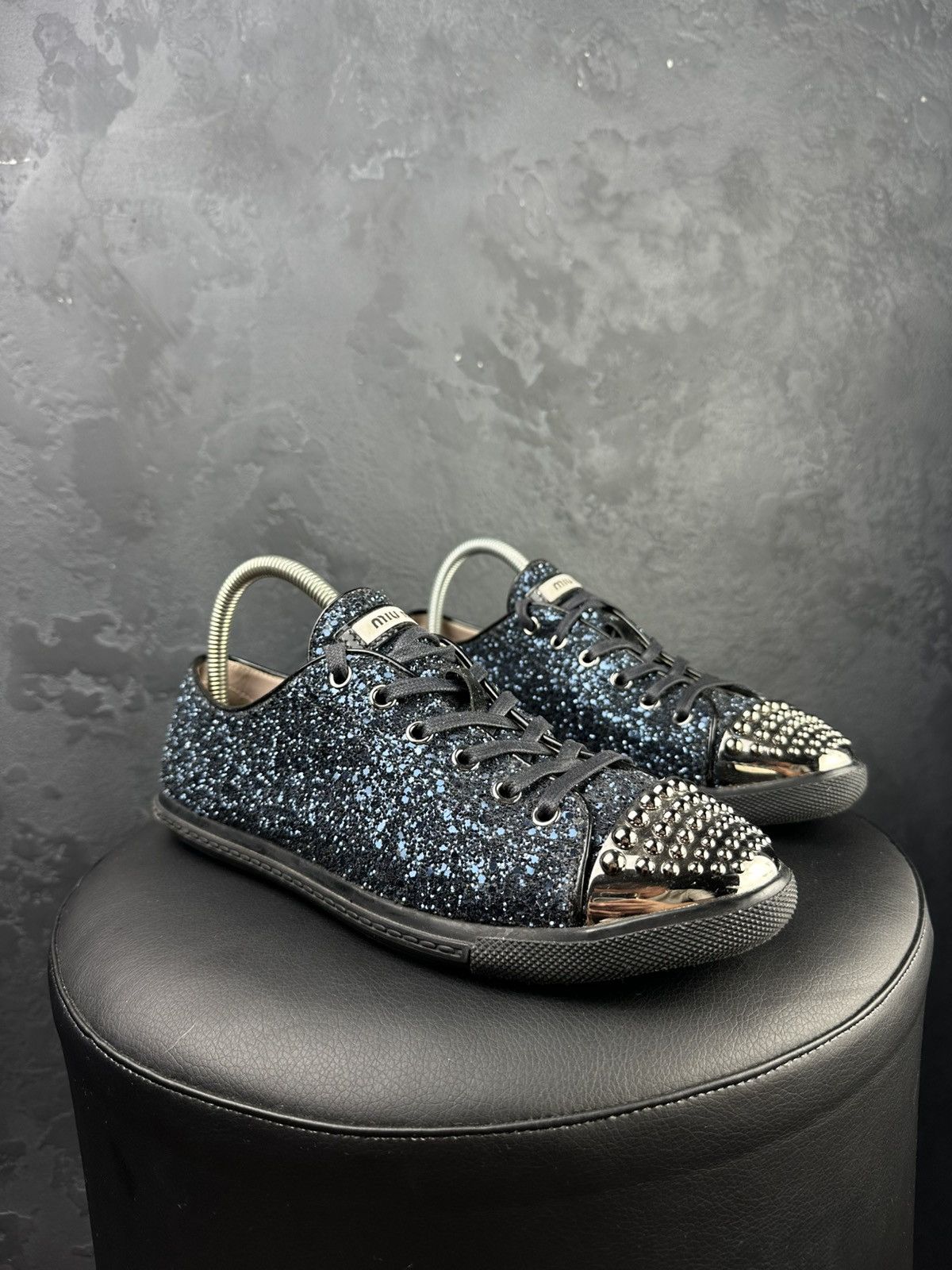 Miu Miu Miu Miu Glitter Dark Blue Studded Blue Trainer Sneakers Size US 10 / IT 40 - 6 Thumbnail