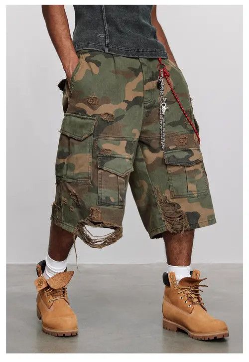 Japanese Brand Minako x Asaka Destroy Camouflage Grinding Cropped Pants Size US 29 - 1 Thumbnail