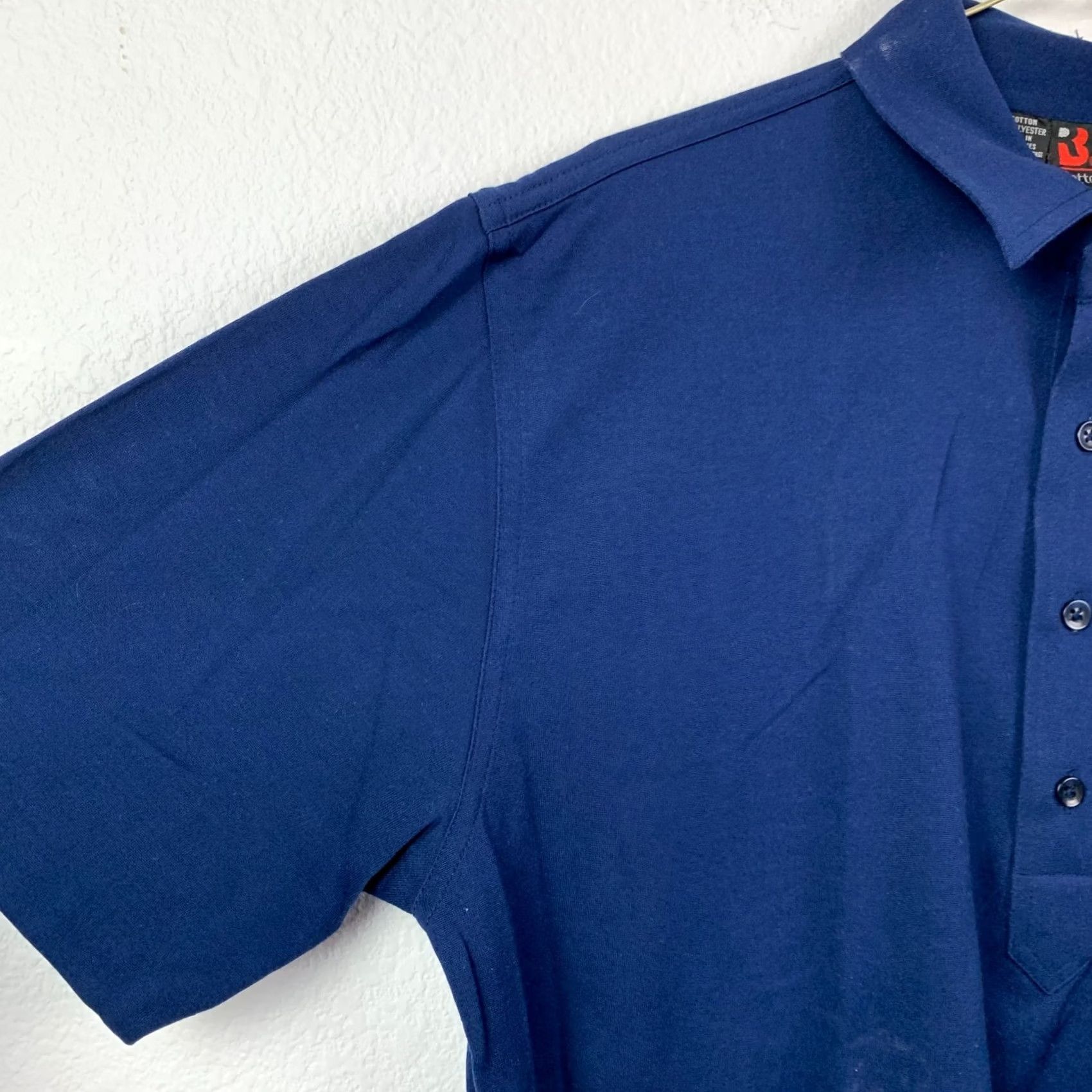 Vintage VINTAGE Robert Bruce Polo Shirt Mens 90s Preppy Navy Blue Large Short Sleeve Cotton Polyester Blend Button-Down Chest 38"} Size US L / EU 52-54 / 3 - 2 Thumbnail