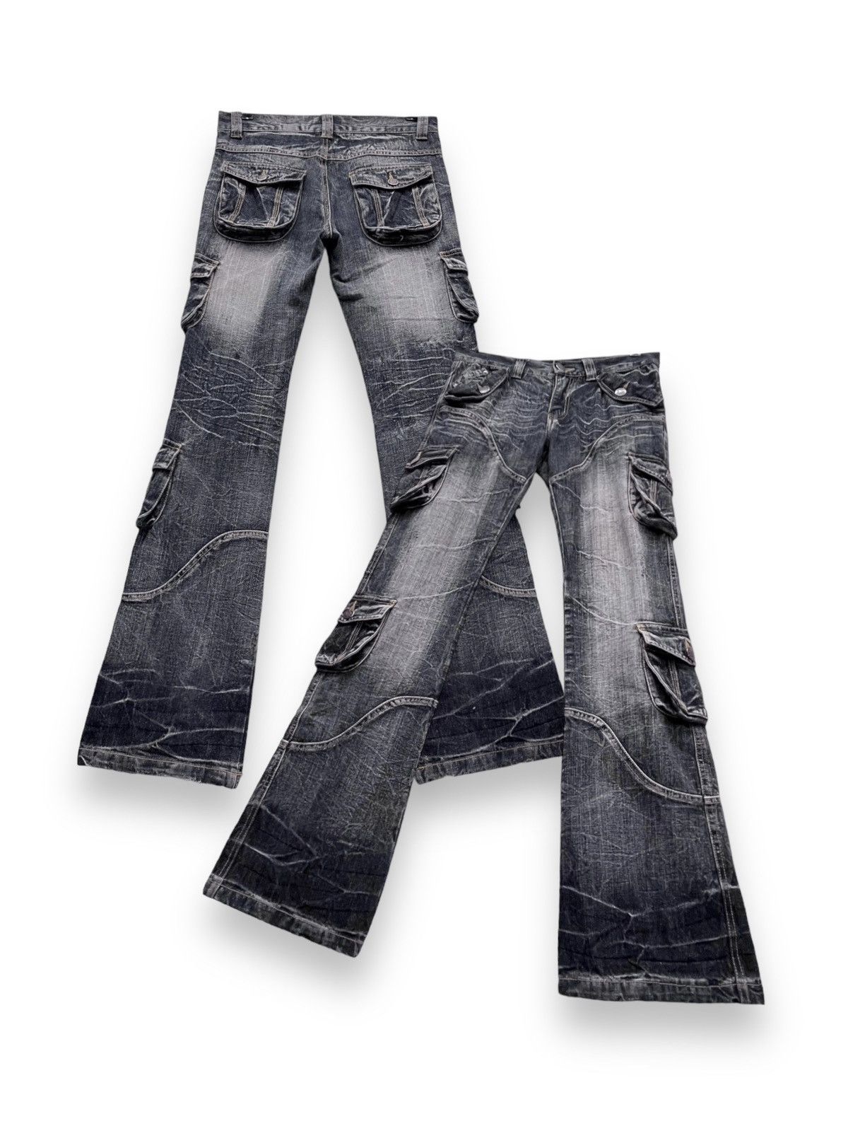 LOWBOX JAPAN Punk Distressed Whisker Multipocket Flare Denim