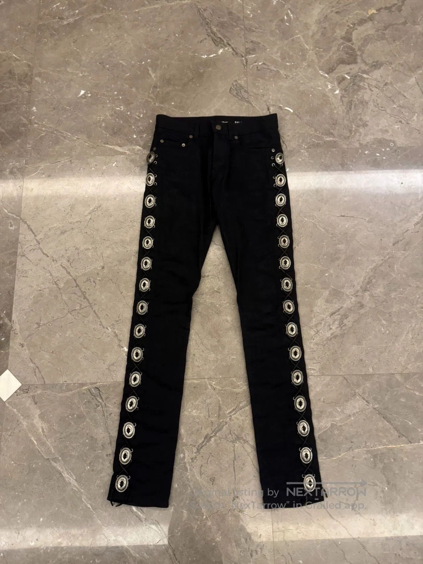 Black Denim Pants with Side Lace.