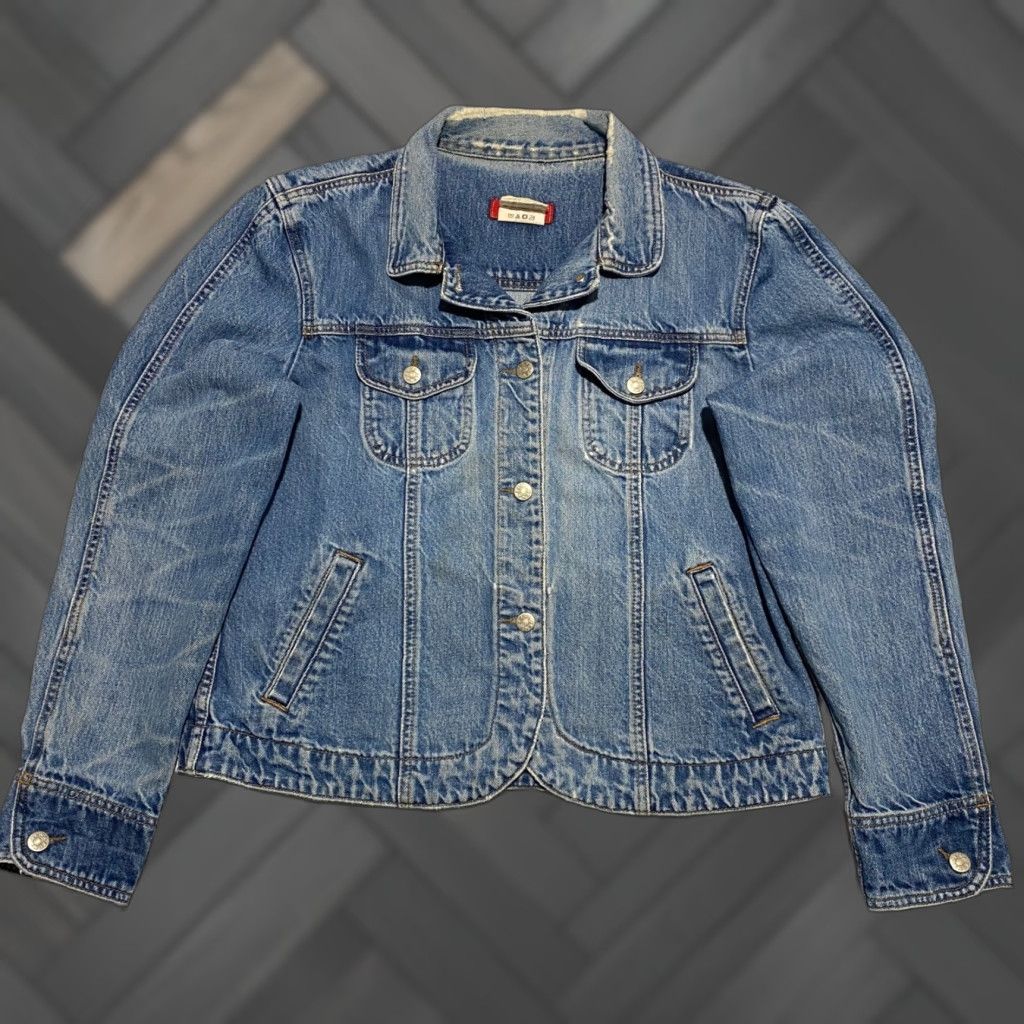 Vintage VINTAGE Zena Jeans Denim Jacket Women XL Short Blue Distressed Ripped Casual Button Front Pockets Collared Size 40" / US 18 - 1 Thumbnail
