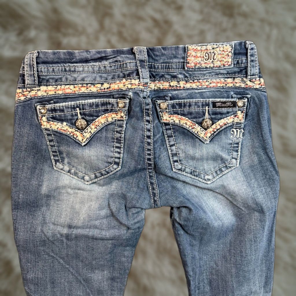 VINTAGE Miss Me Women's Jeans Bootcut Stretch Low Rise 29x27 Blue Y2K Womens