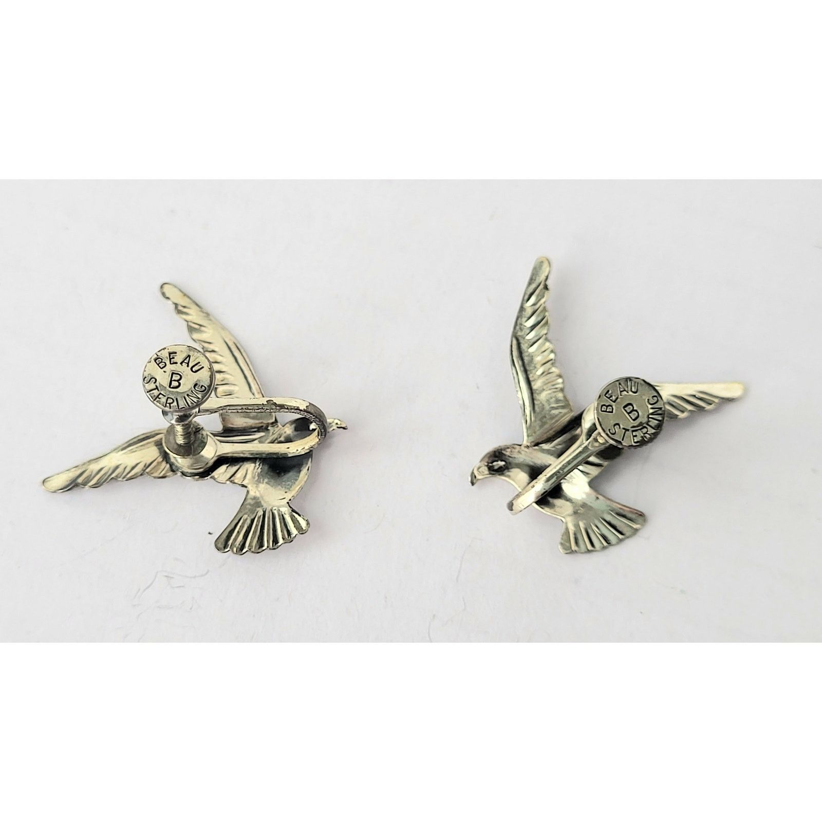 Other Signed BEAU Sterling Silver Seagull Bird Earrings Vintage Size ONE SIZE - 5 Thumbnail