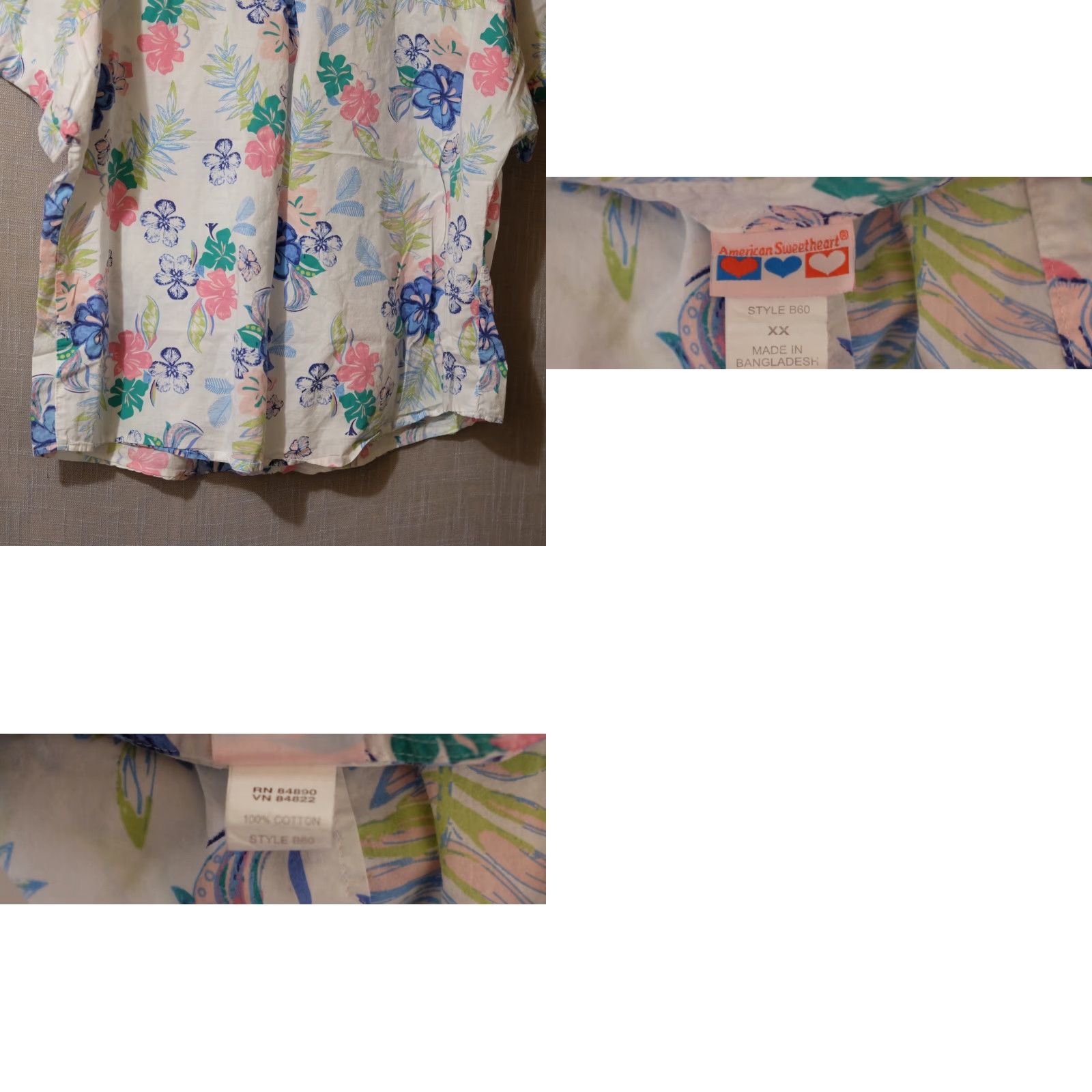 Vintage American Sweetheart Blouse Shirt Womens XX White Floral Semi-Sheer Button Up - Casual Party/Cocktail | 27 Bust 28 Length Size XXL / US 16-18 / IT 52-54 - 8 Thumbnail