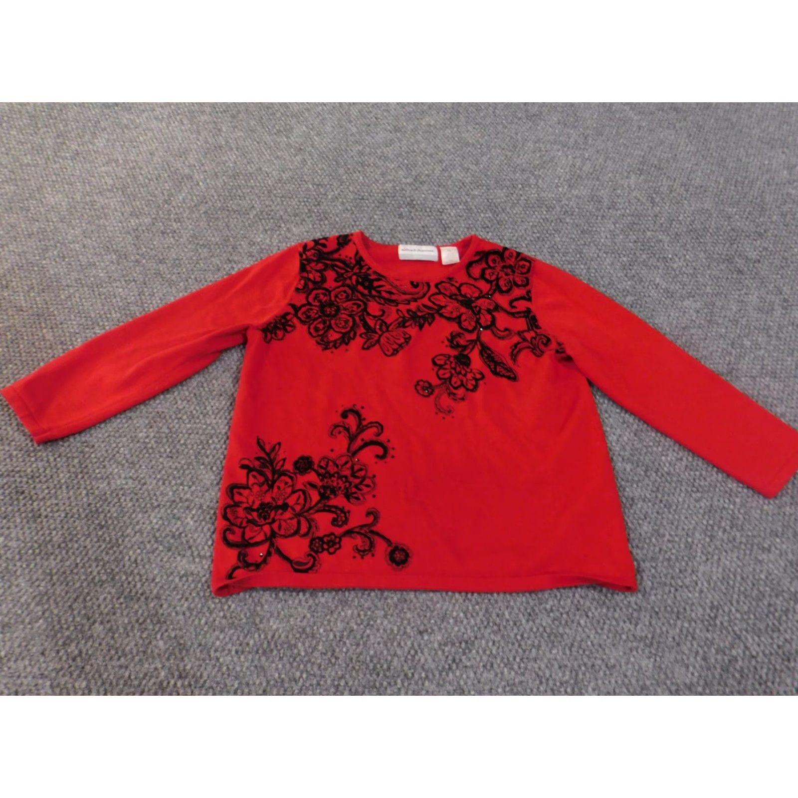Vintage VINTAGE Alfred Dunner Sweater Womens Petite Small Red Black Floral Print Long Sleeve Top Size S / US 4 / IT 40 - 2 Thumbnail