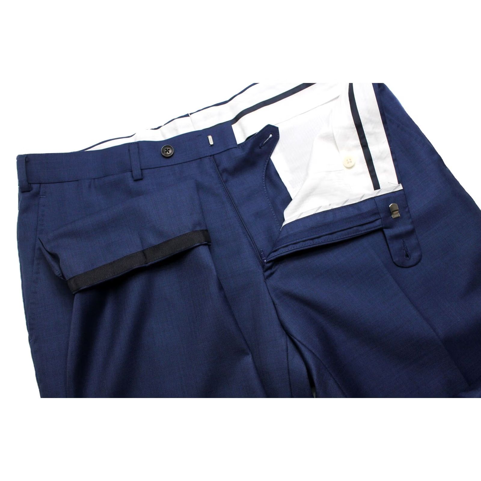 Suitsupply Suitsupply Brescia Trousers Men UK 34S Pure Wool Pleated Turn Up Patterned Zip Dress Pants Slim Blue Size US 34 / EU 50 - 4 Thumbnail