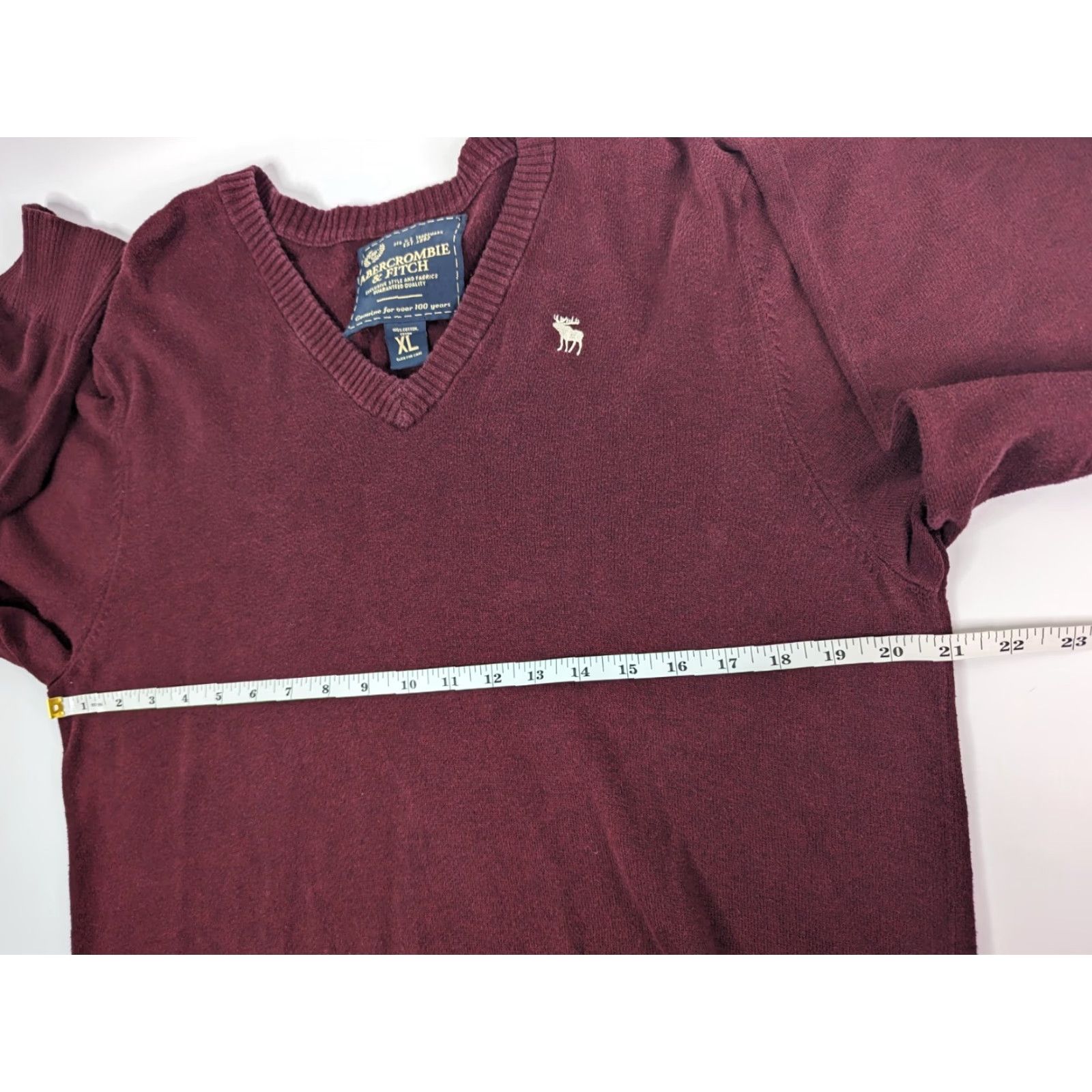 Abercrombie & Fitch Abercrombie & Fitch Sweater Pullover V-Neck Long Sleeve Men's XL 100% Cotton Burgundy Red Knit Classic All Seasons Size US XL / EU 56 / 4 - 6 Thumbnail
