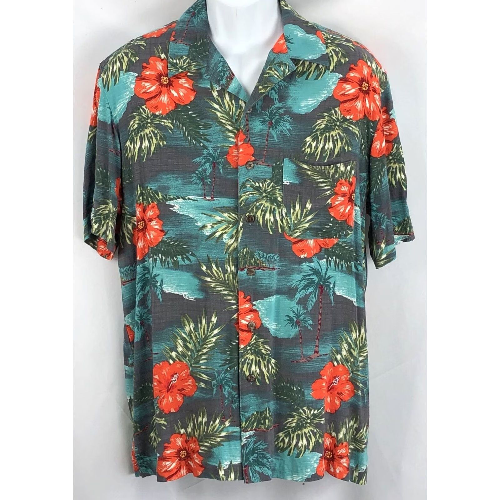 George Vintage George Hawaiian Shirt M Gray Floral Aloha Button Up Rayon Retro Beach Mens Short Sleeve Tropical Hawaiian 90s Style Size US M / EU 48-50 / 2 - 4 Thumbnail
