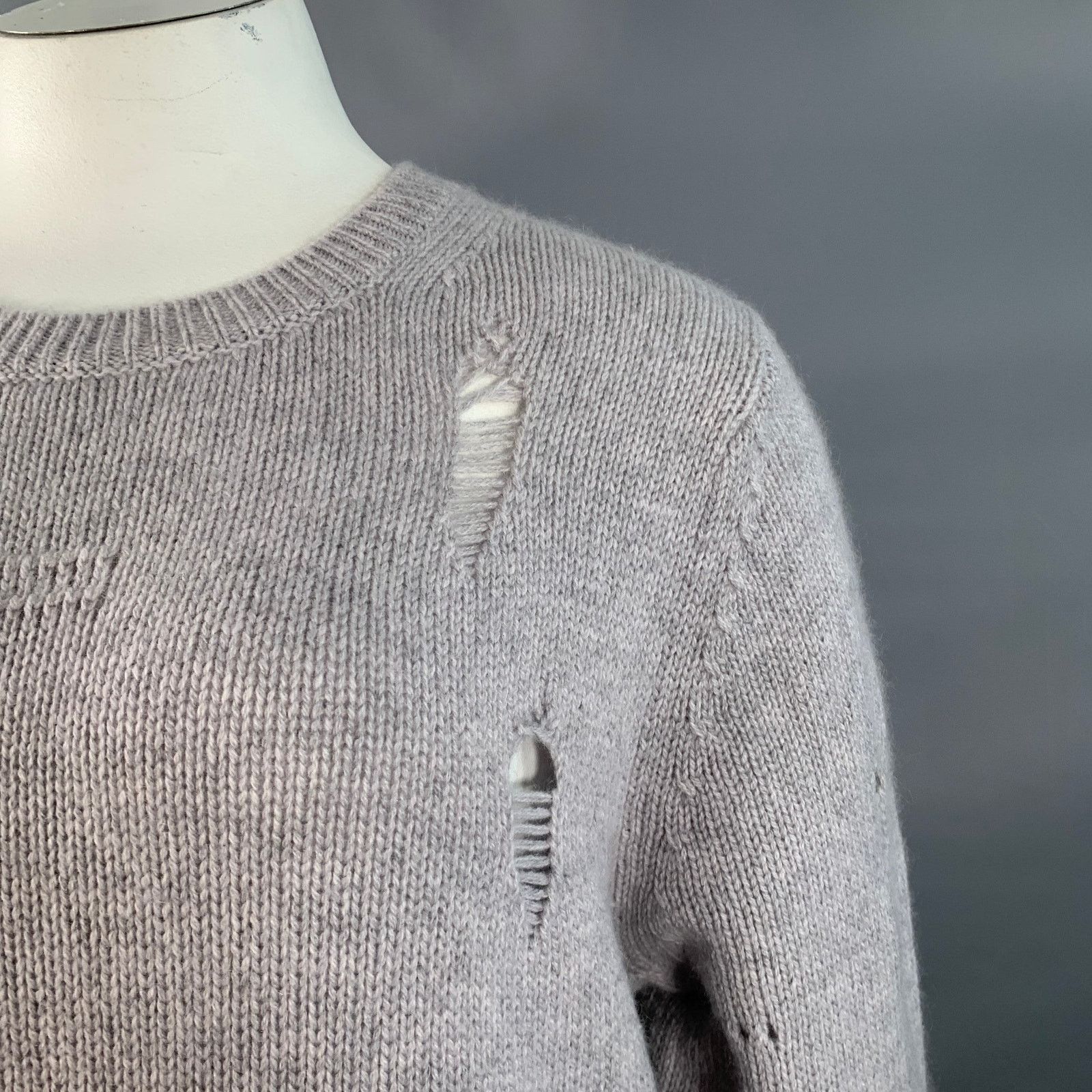 Helmut Lang Grey Wool Yak Cashmere Knit Distressed Crew Neck Sweater Size L / US 10 / IT 46 - 2 Thumbnail
