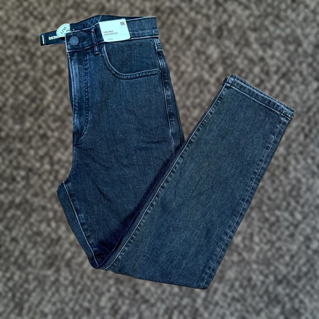 Express VINTAGE Express Jeans 8R Slim Ankle Straight Super High Rise Dark Denim 5-Pocket Womens 90s Rise >10.5in"} Size 30" / US 8 / IT 44 - 1 Thumbnail