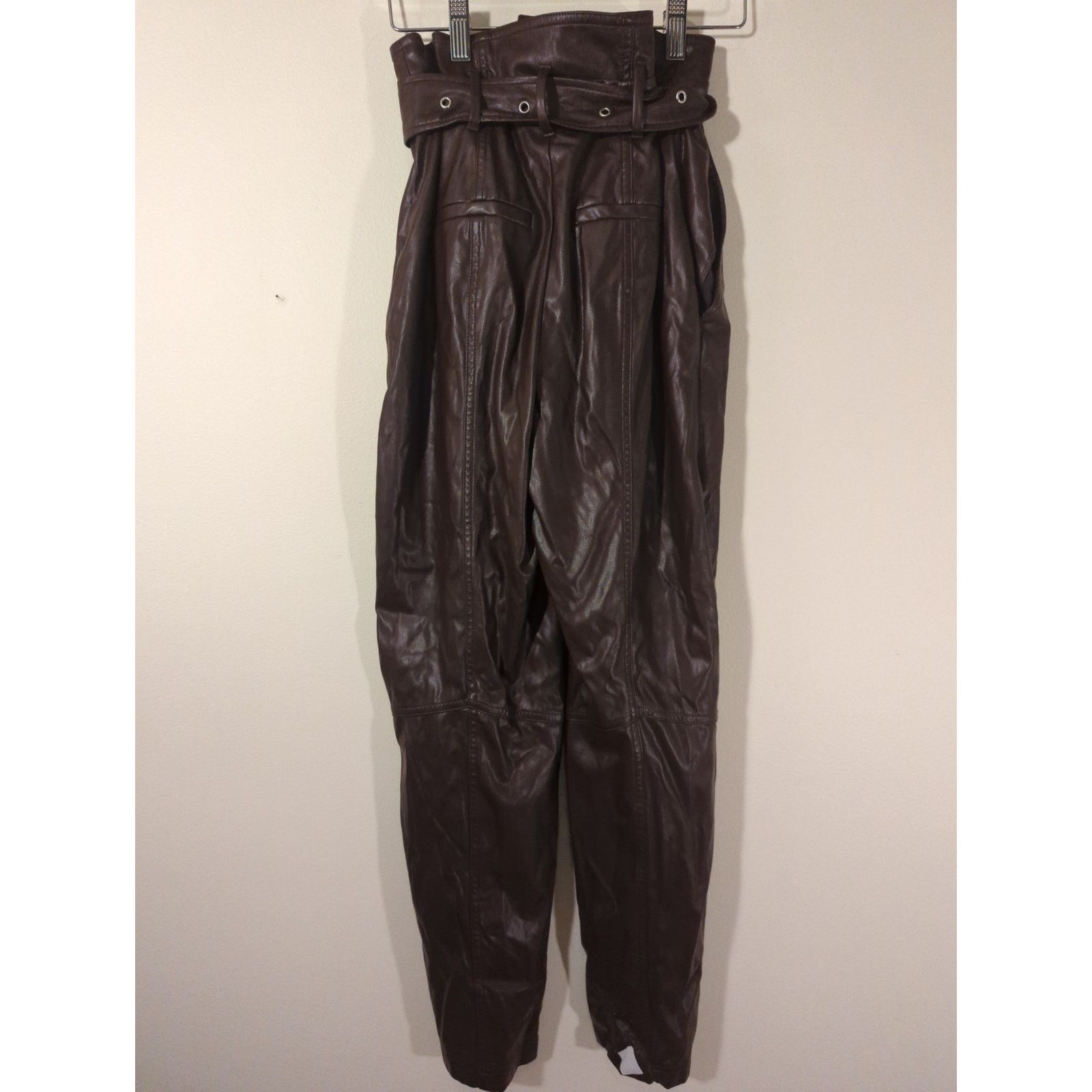 Marissa Webb RTR Marissa Webb Sz 0 Brown Split Faux Leather Belted Pants Size 25" / US 0 / IT 36 - 5 Thumbnail