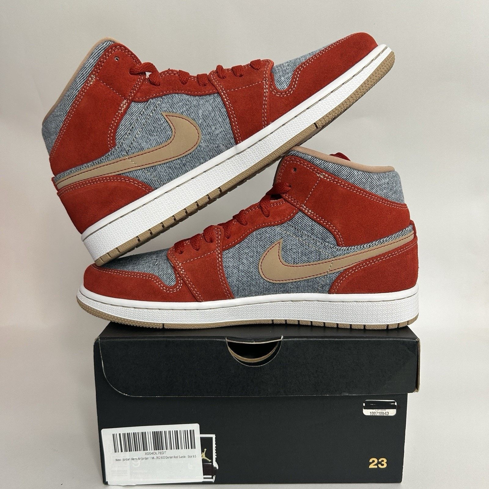 Nike Nike Air Jordan 1 Mid SE "Denim/Red Cinnabar Hemp White" Size US 9.5 / EU 42-43 - 3 Thumbnail