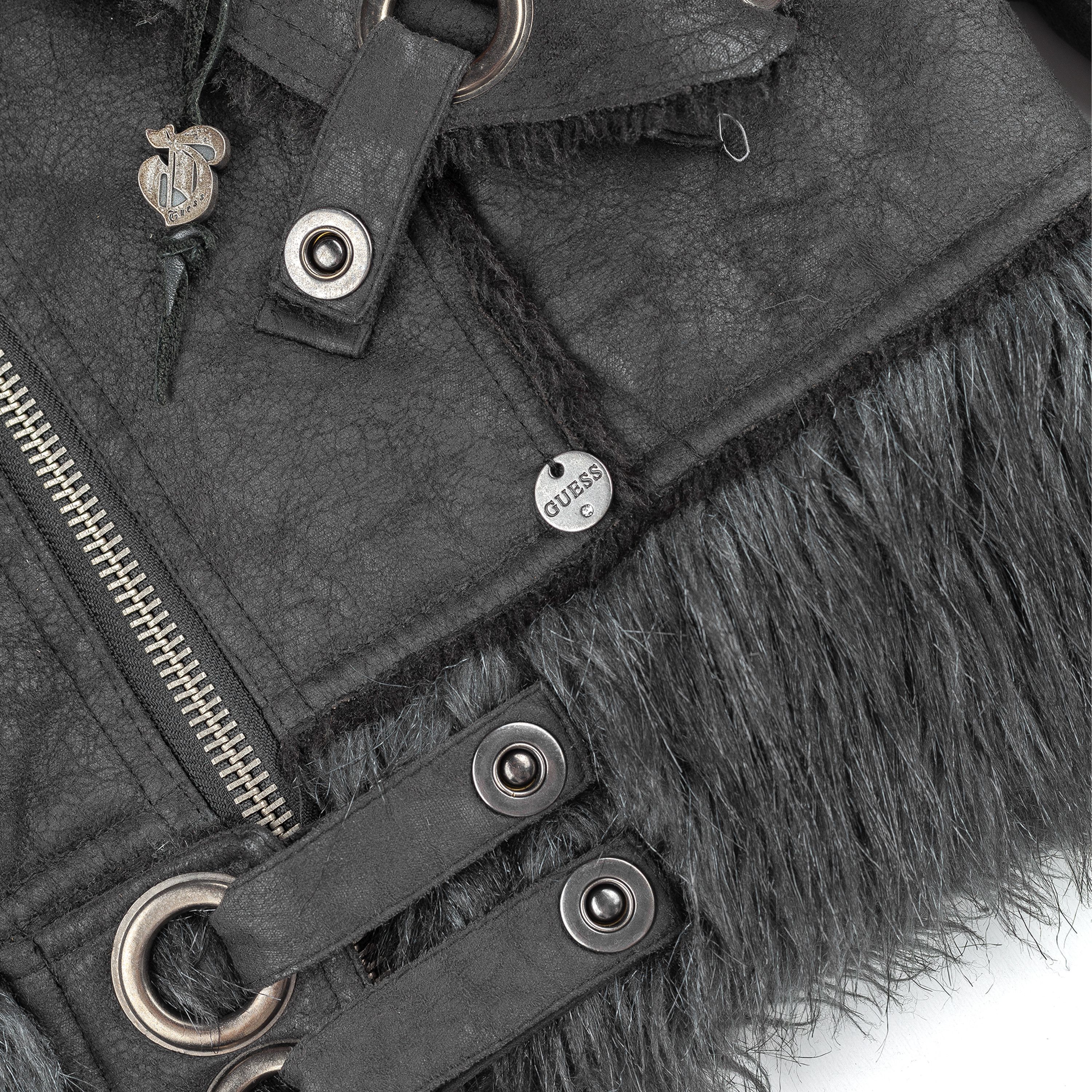 Guess × Vintage Guess Vintage Black Leather Fur Coat (S) Size S / US 4 / IT 40 - 6 Thumbnail