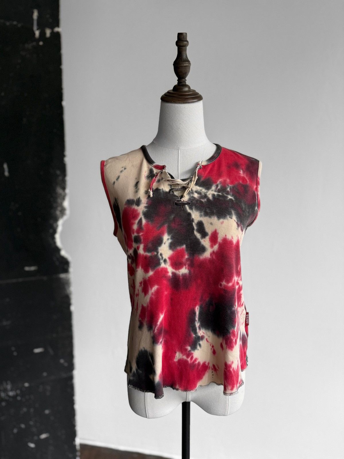 Miss Sixty Miss Sixty Womens Vintage Red Black Tie Dye Lace Up Tank Top Size L / US 10 / IT 46 - 3 Thumbnail