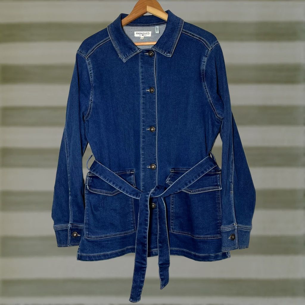 Parasuco VINTAGE Parasuco Denim Jeans Belted Jacket Women's L Blue Belted Jacket Size 36" / US 14 / IT 50 - 1 Thumbnail