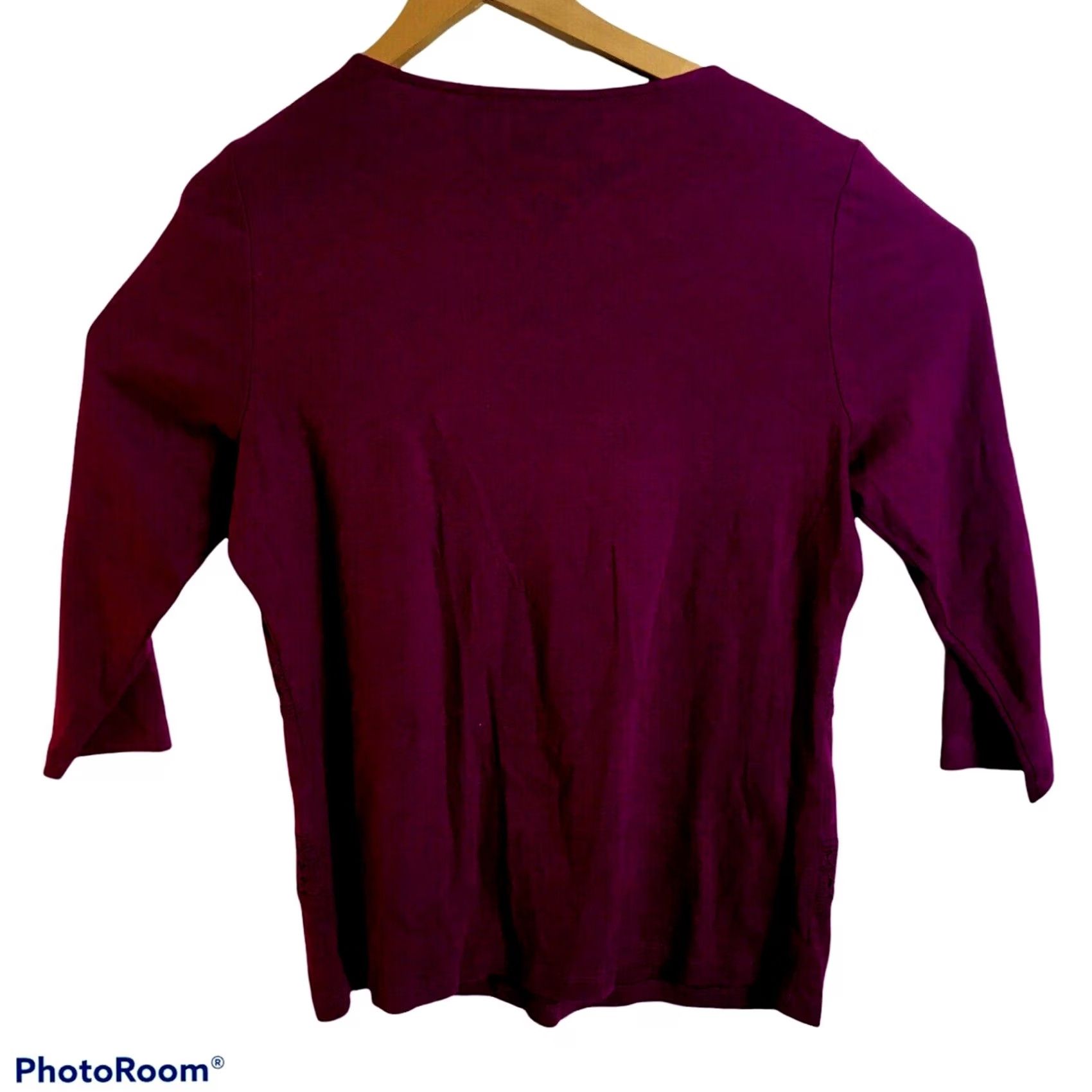 Vintage Karen Scott Top Womens L Square-Neck Lace-Stripe 3/4 Sleeve Cotton Purple Womens, L, Cotton, Karen Scott, Top, Casual Size L / US 10 / IT 46 - 4 Thumbnail