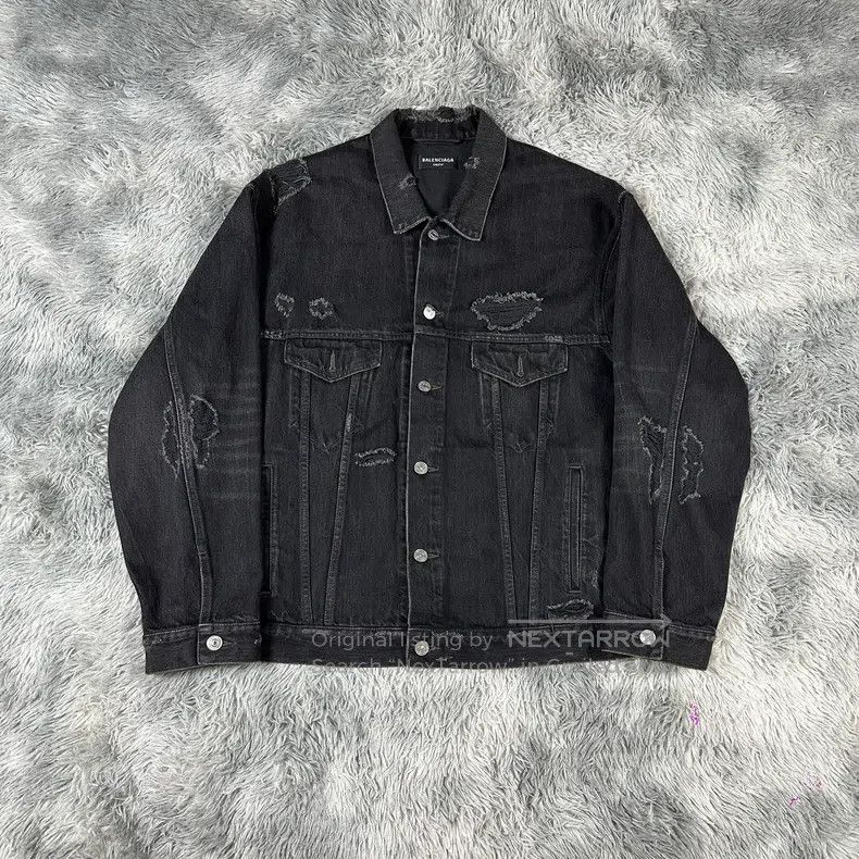Balenciaga Balenciaga Black Embroidery Distressed Denim Jacket Size US M / EU 48-50 / 2 - 1 Thumbnail