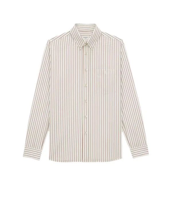 Saint Laurent Cassandre Beige Striped Cotton Shirt New