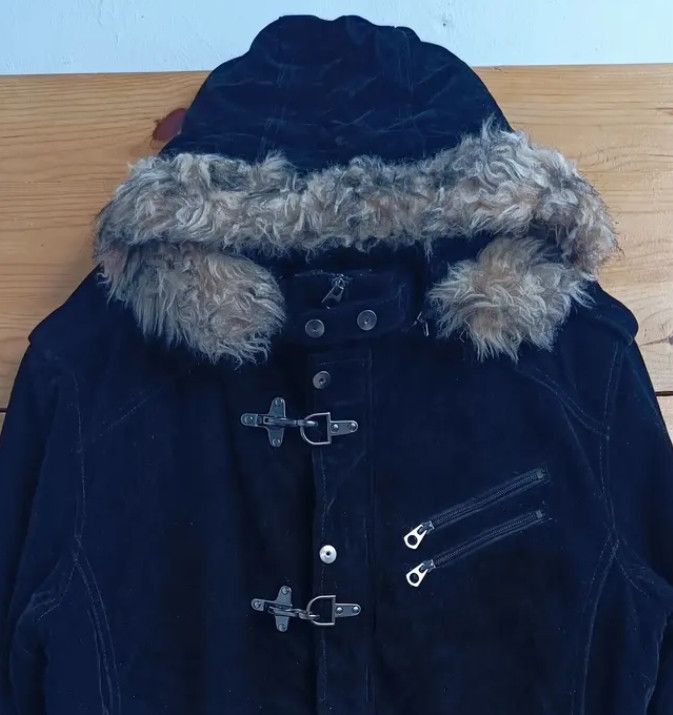 PPFM Diagonal Arrow Black Fur Velvet Long Coat Velvet Jacket Size US L / EU 52-54 / 3 - 1 Thumbnail