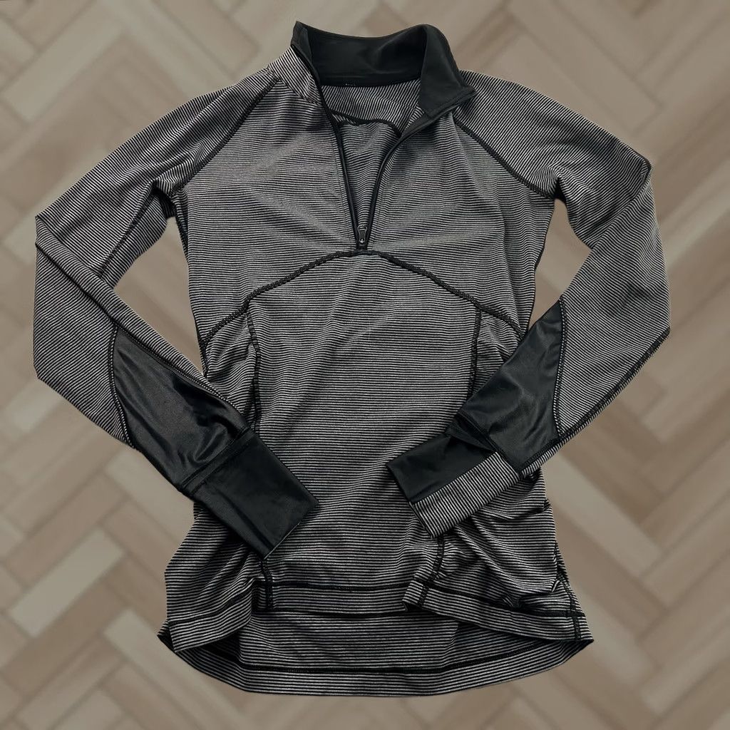Lululemon Lululemon 1/4 Zip Rouched Striped Athletic Jacket Women's 6 Gray Shirt Jacket Womens 6 Gray Striped 1/4 Zip Athletic Lululemon Size M / US 6-8 / IT 42-44 - 1 Thumbnail
