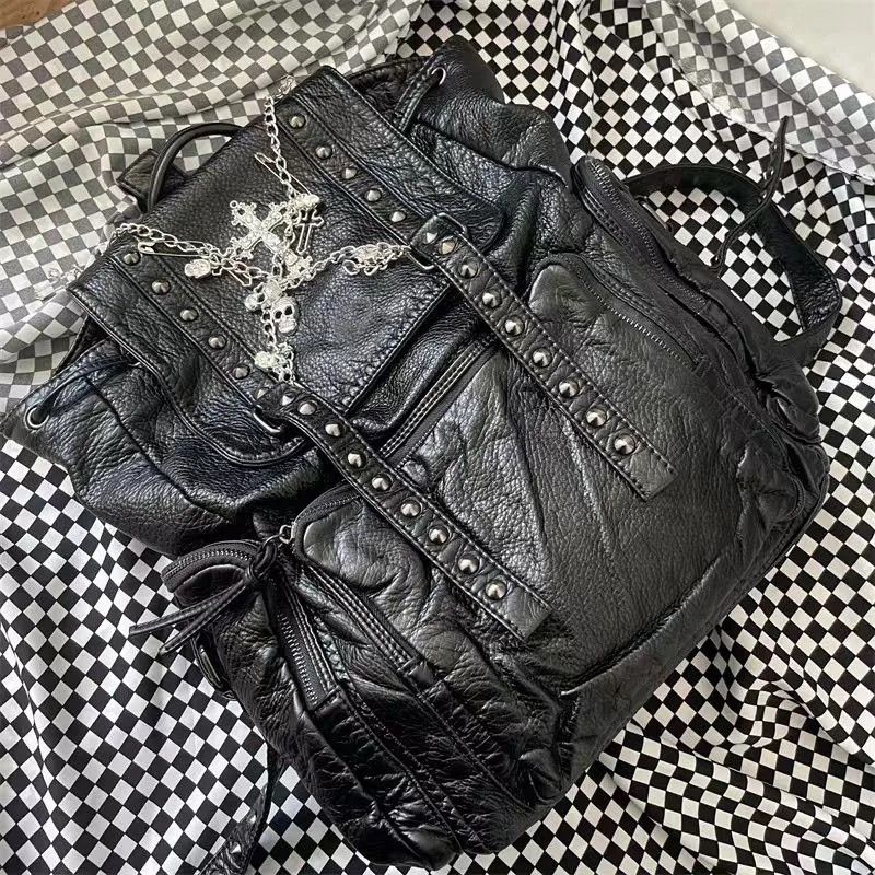 Other Goth Y2k Backpack Punk Bag artificial leather cross Skeleton Size ONE SIZE - 4 Thumbnail