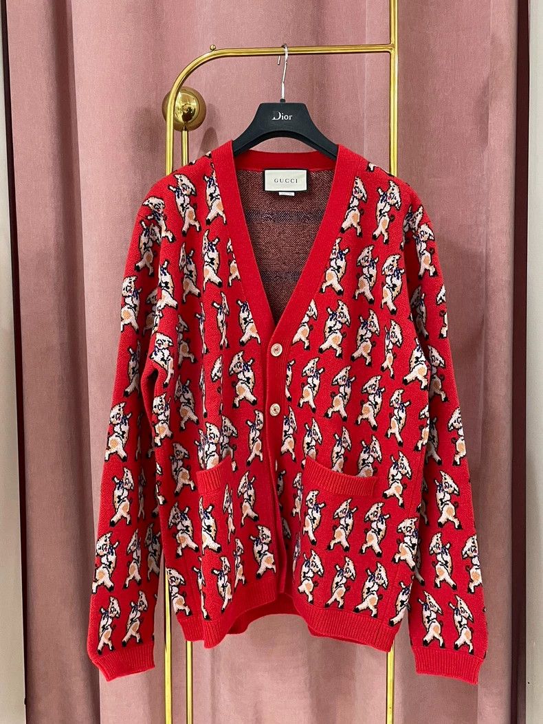 Gucci Red Pig Pattern Cardigan - dmc