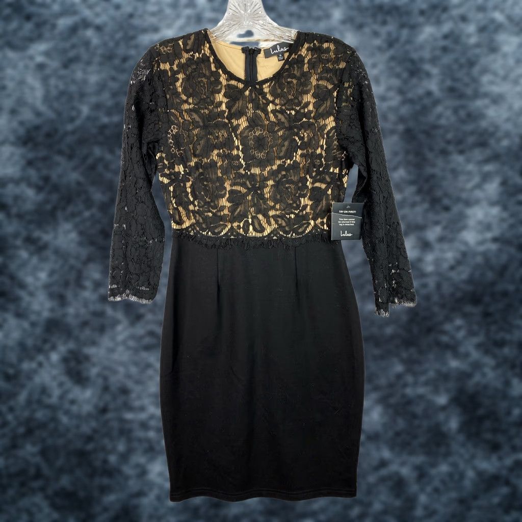 Lulus Lulus Dress Womens S Black Bodycon Long Sleeve Lace Lined Party NWT Size S / US 4 / IT 40 - 1 Thumbnail
