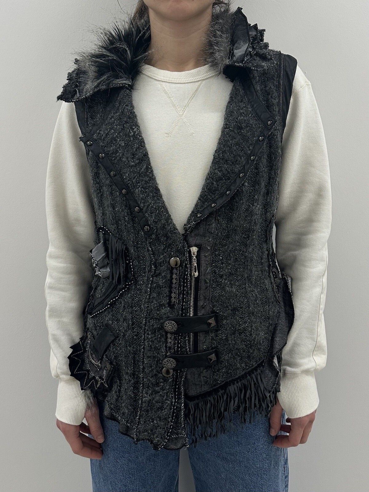 Vintage Juju Christine Knit y2k Vest Gilet Faux Fur Wool Steampunk Size L / US 10 / IT 46 - 1 Thumbnail