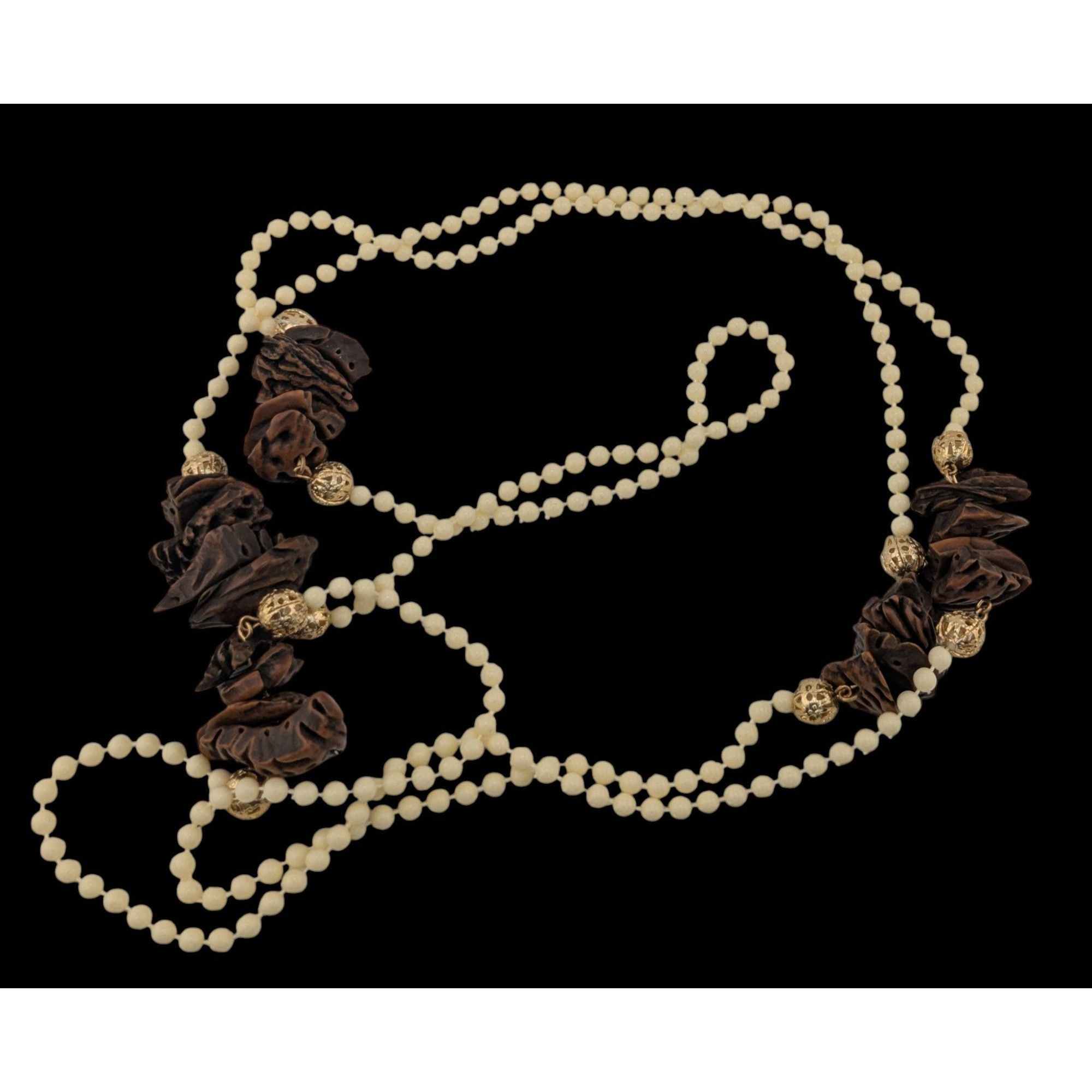 Other Vintage Cream Beaded Necklace With Faux Walnut Beaded And Go Size ONE SIZE - 1 Thumbnail