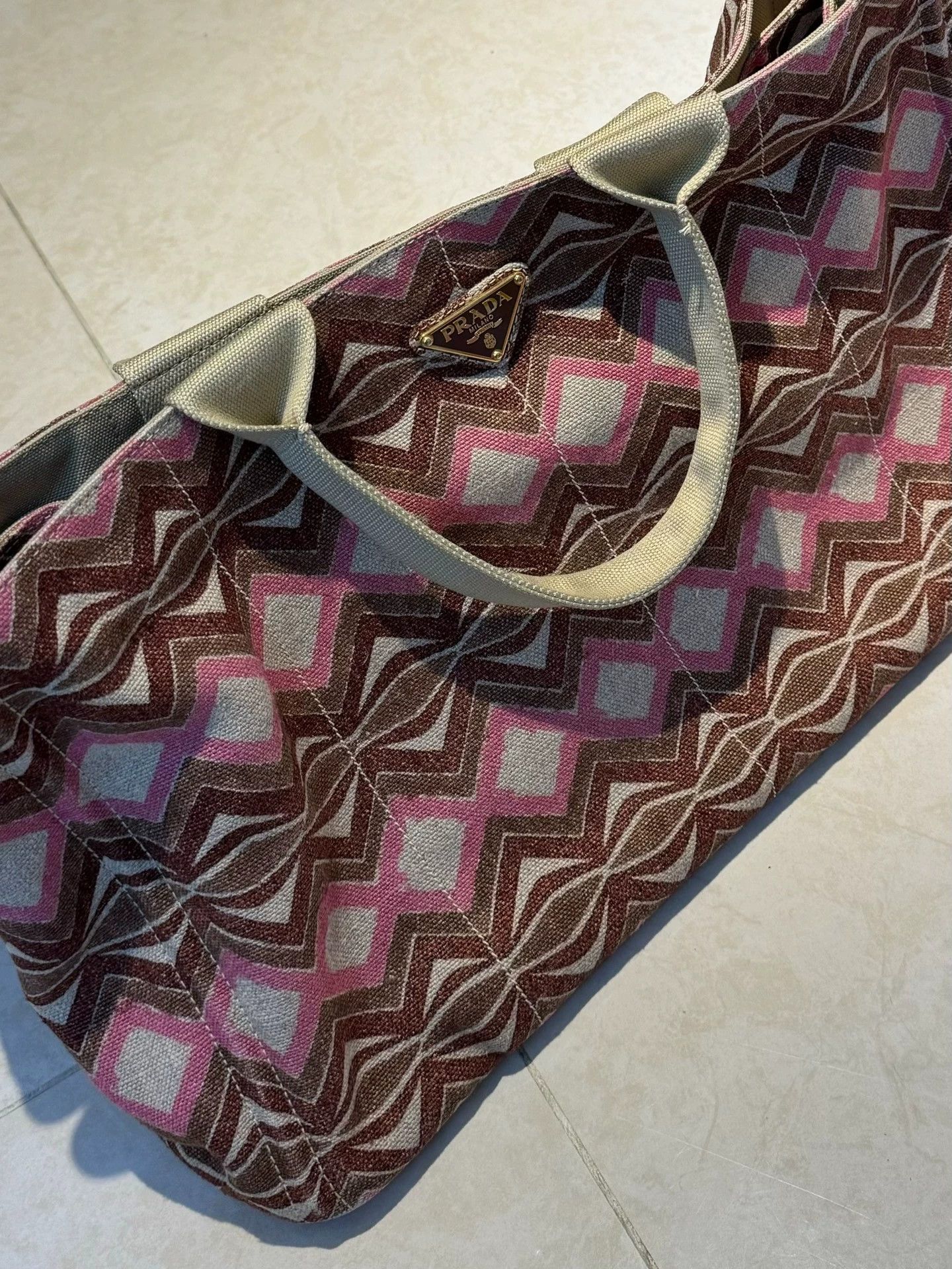 Prada Prada Denim Oversized Color Blocked Logo Beach Tote Size ONE SIZE - 6 Thumbnail