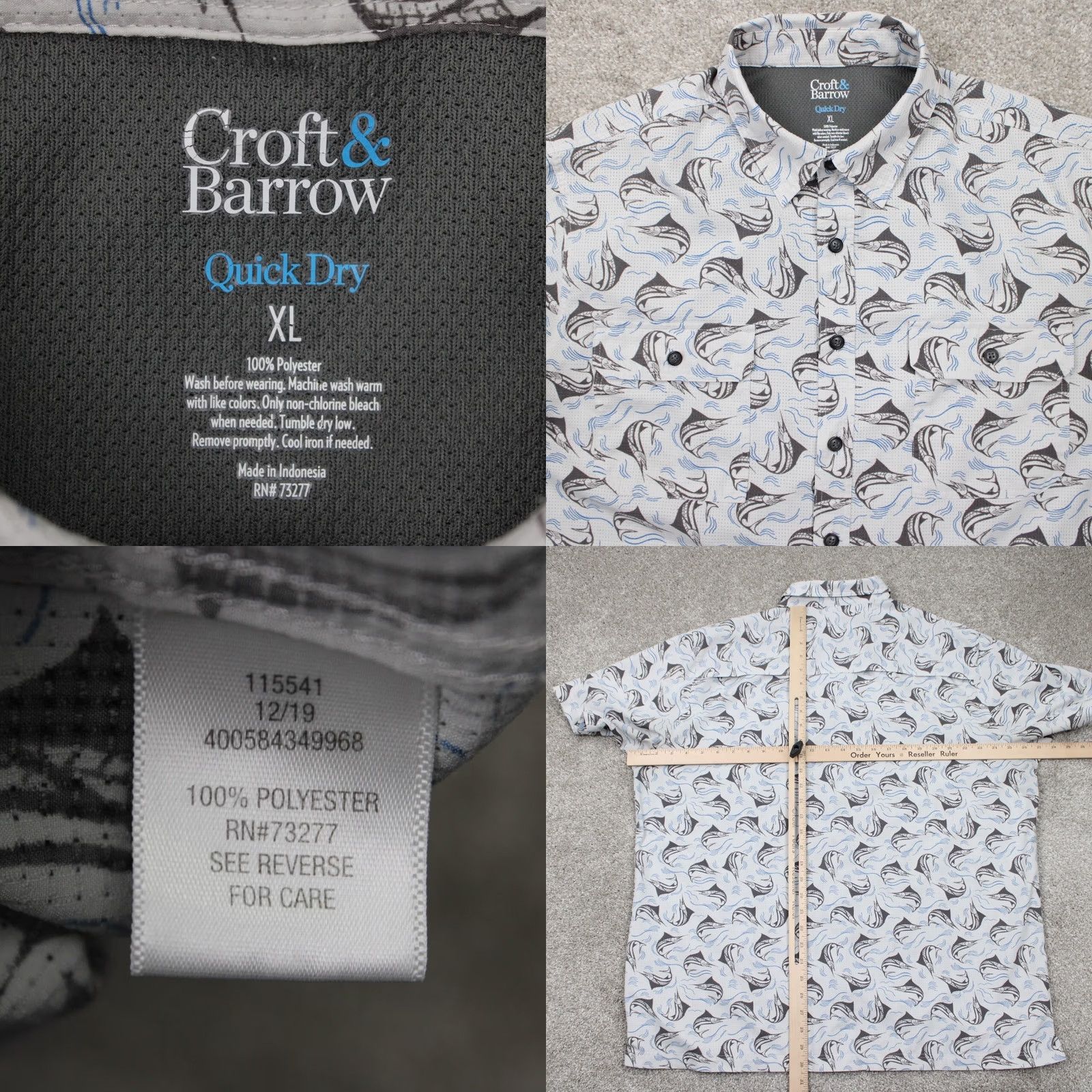 Croft & Barrow Croft & Barrow Quick Dry Shirt Mens XL White Marlin AOP S/S Button-Up Casual Travel Size US XL / EU 56 / 4 - 8 Thumbnail