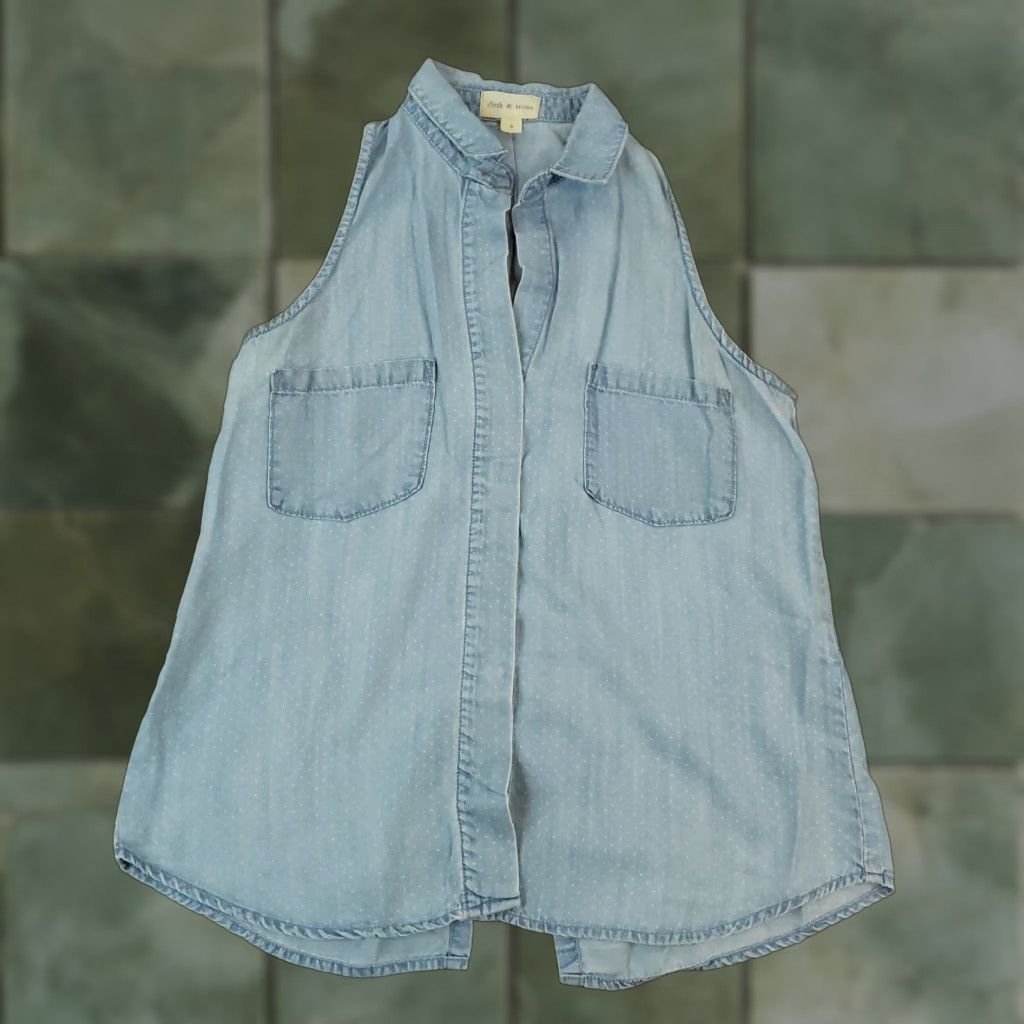 CLOT Cloth & Stone Top Womens S Blue Polka Dot Sleeveless Button-Up Casual Shirt Size S / US 4 / IT 40 - 1 Thumbnail
