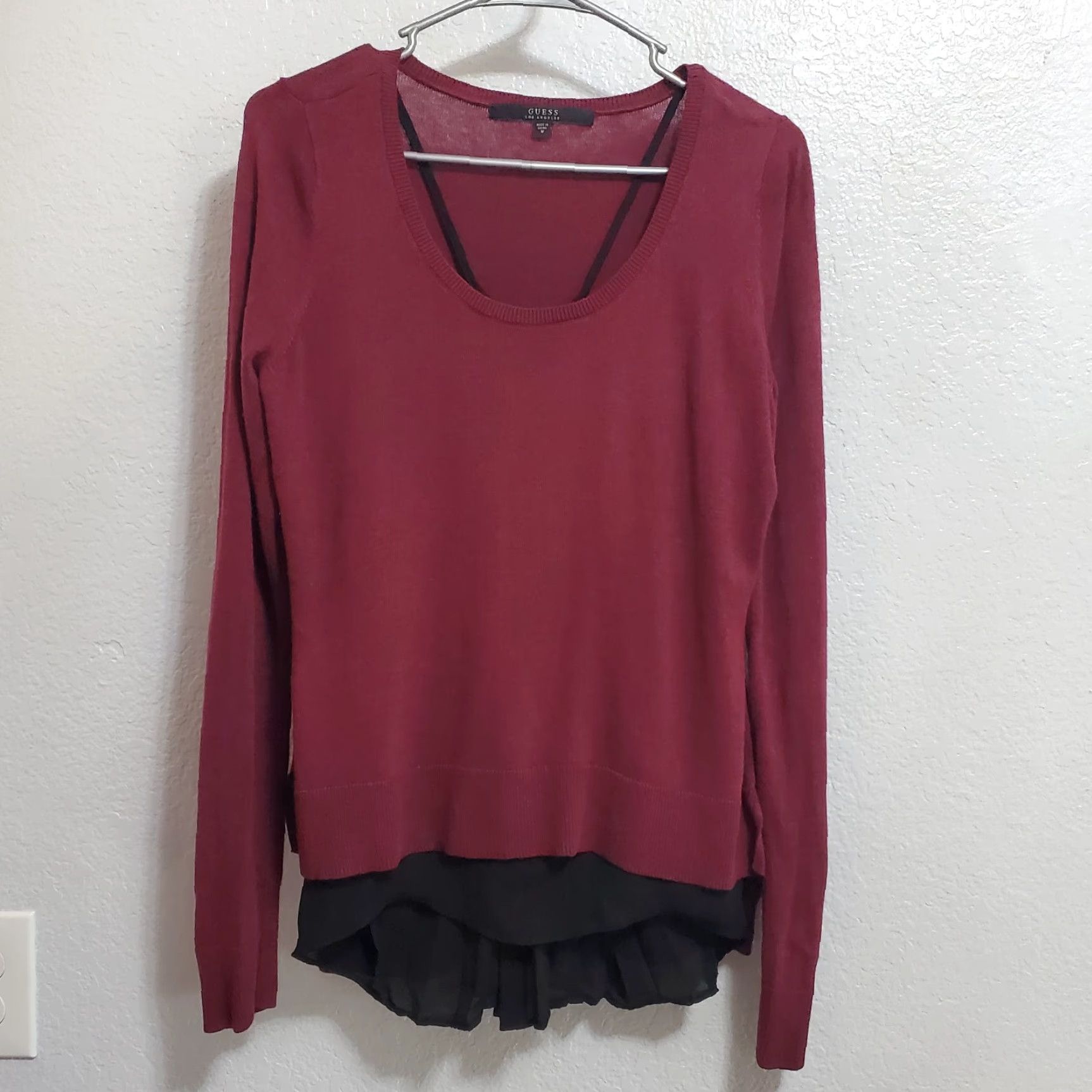 Guess Guess LA Sweater Women’s M Burgundy Scoop Neck Layered Look Long Sleeve Pullover Knit ShirtTop Casual Ladies M Burgundy Red Size M / US 6-8 / IT 42-44 - 2 Thumbnail