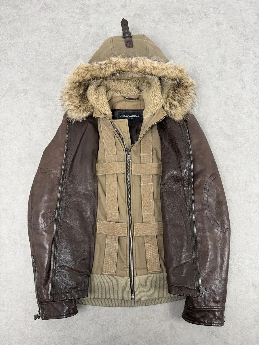 Dolce & Gabbana AW2005 Dolce & Gabbana Brown Fur Hooded Buffalo Leather Jacket Size US M / EU 48-50 / 2 - 6 Thumbnail