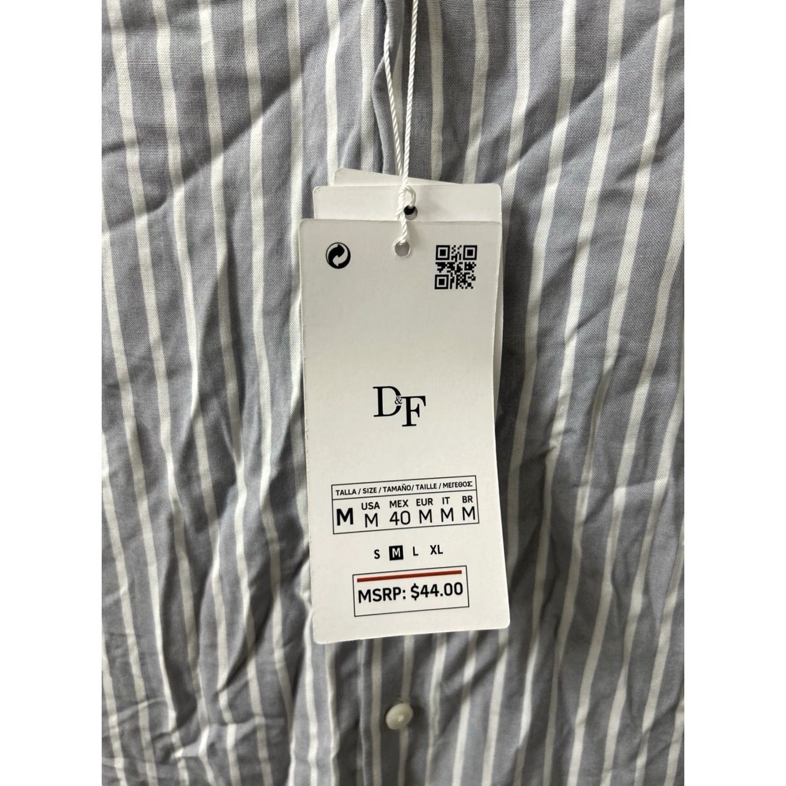 Denime Denim & Flower Ricky Singh Shirt Mens M Grey White Striped Viscose S/S NWT Size US M / EU 48-50 / 2 - 4 Thumbnail