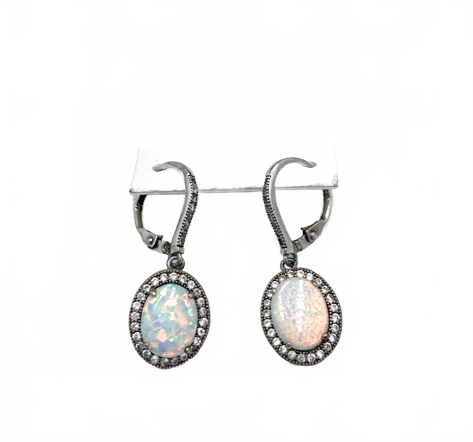 Lauren Ralph Lauren EJI Sterling Silver Opal & Diamond Dangle Earrings Size ONE SIZE - 2 Thumbnail
