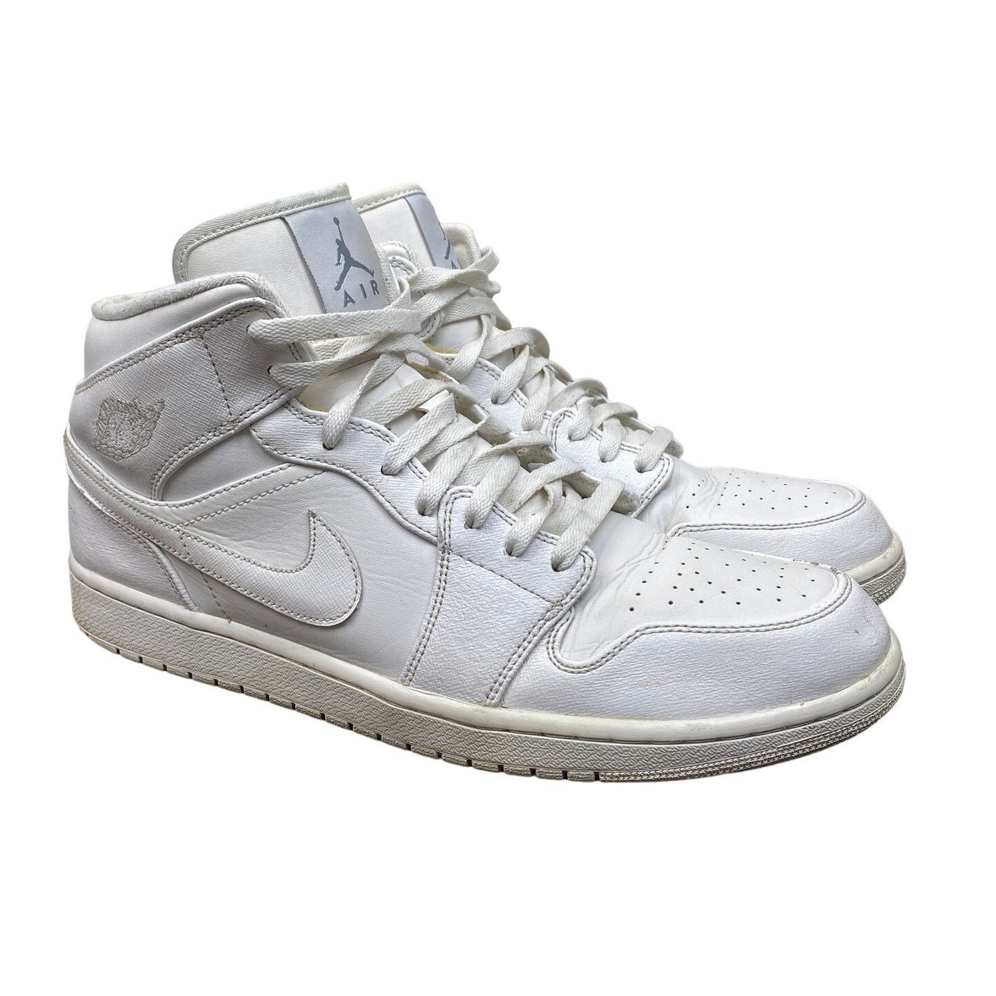 Jordan Brand × Nike Nike Air Jordan 1 Mid Retro Triple White Shoes Sneakers 13 Size US 13 / EU 46 - 1 Thumbnail