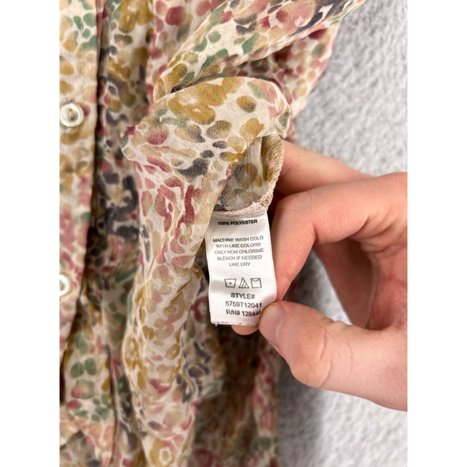 Vintage DNA Couture Shirt Women Medium Beige Floral Print Button Up Sleeveless Polyester Womens Size M / US 6-8 / IT 42-44 - 4 Thumbnail