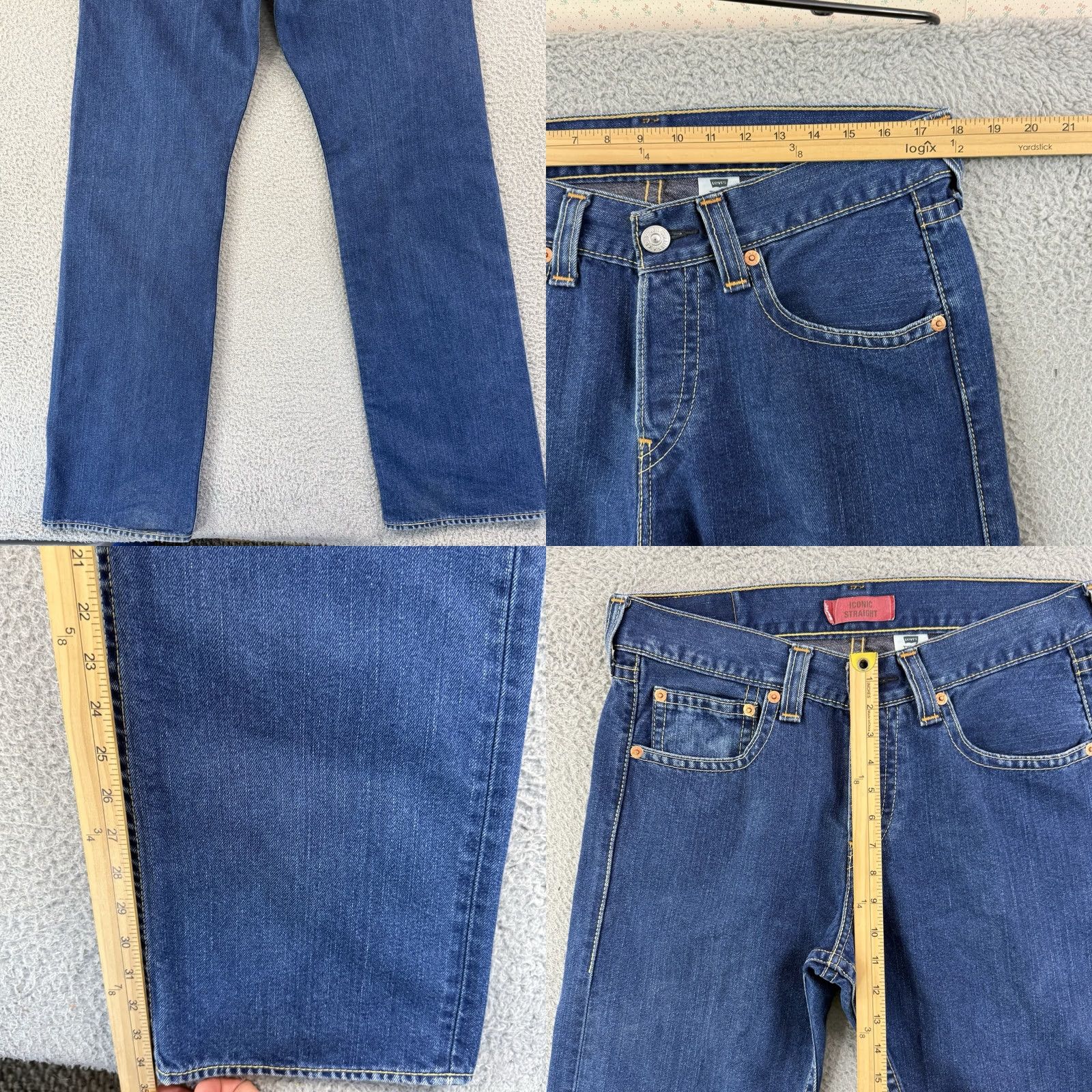 Levi's VINTAGE Levi's Jeans Iconic Straight Denim Button Fly 33x34 Mens Blue 5-Pocket Y2K Regular Pants Size US 33 - 8 Thumbnail