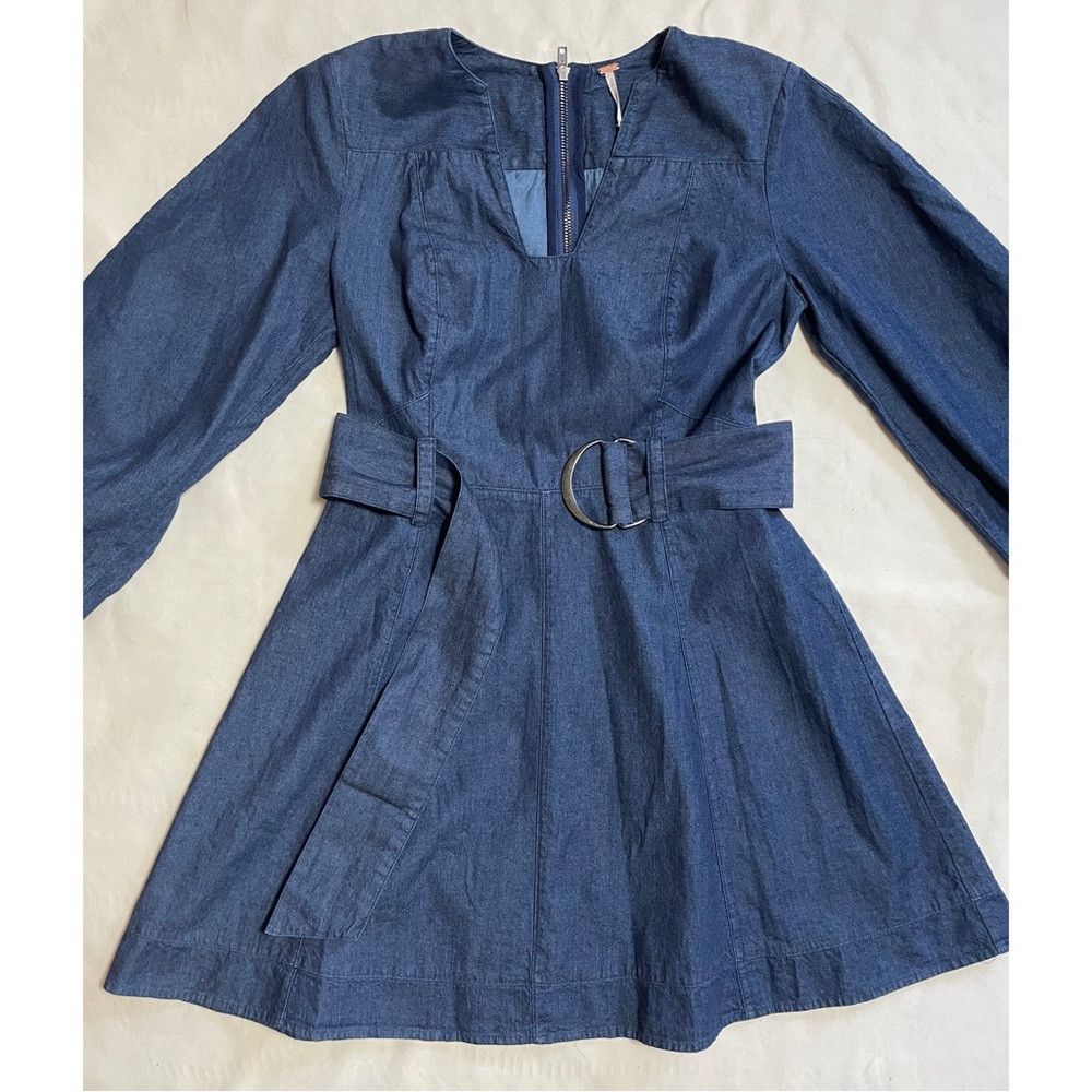 Free People NWT New $148 Free People Karmen Denim Puff Sleeve Dress Siz Size S / US 4 / IT 40 - 6 Thumbnail