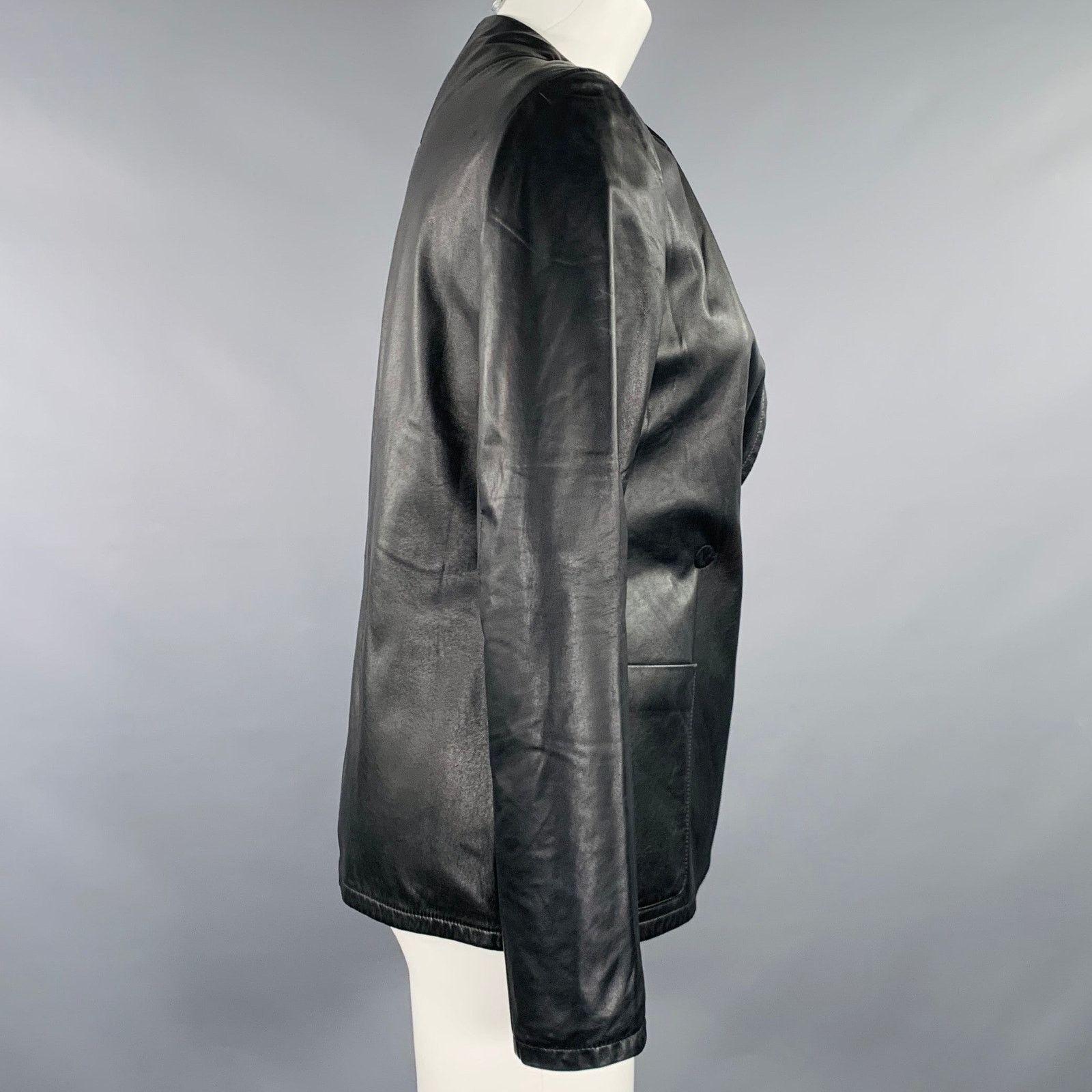 Akris AKRIS Size 4 Black Wool Lambskin Leather Snaps Jacket Size S / US 4 / IT 40 - 3 Thumbnail