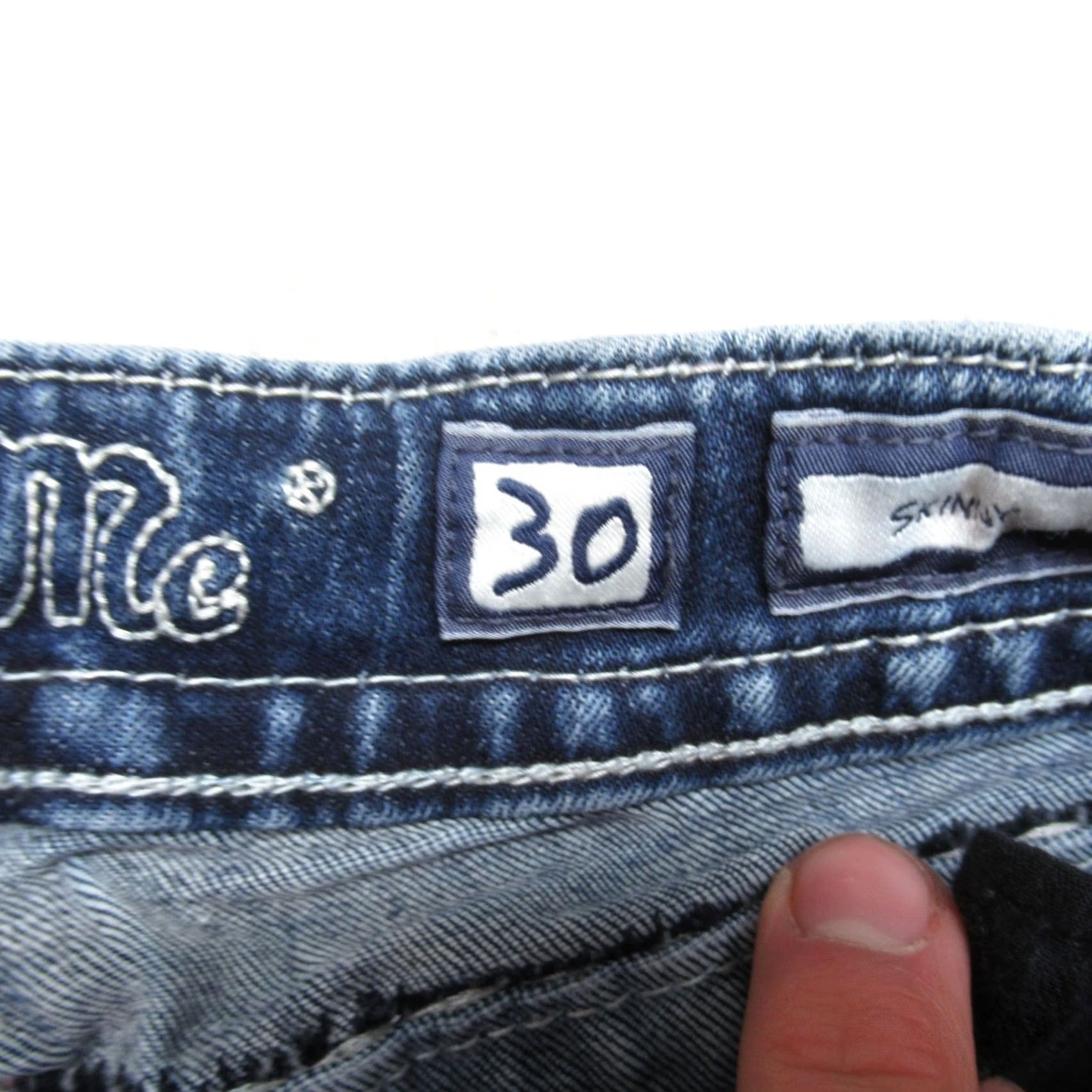 Miss Me Miss Me Jeans Womens Skinny Medium Wash Blue Denim Embellished Whisker Fade 29x28 Size 29" - 3 Thumbnail