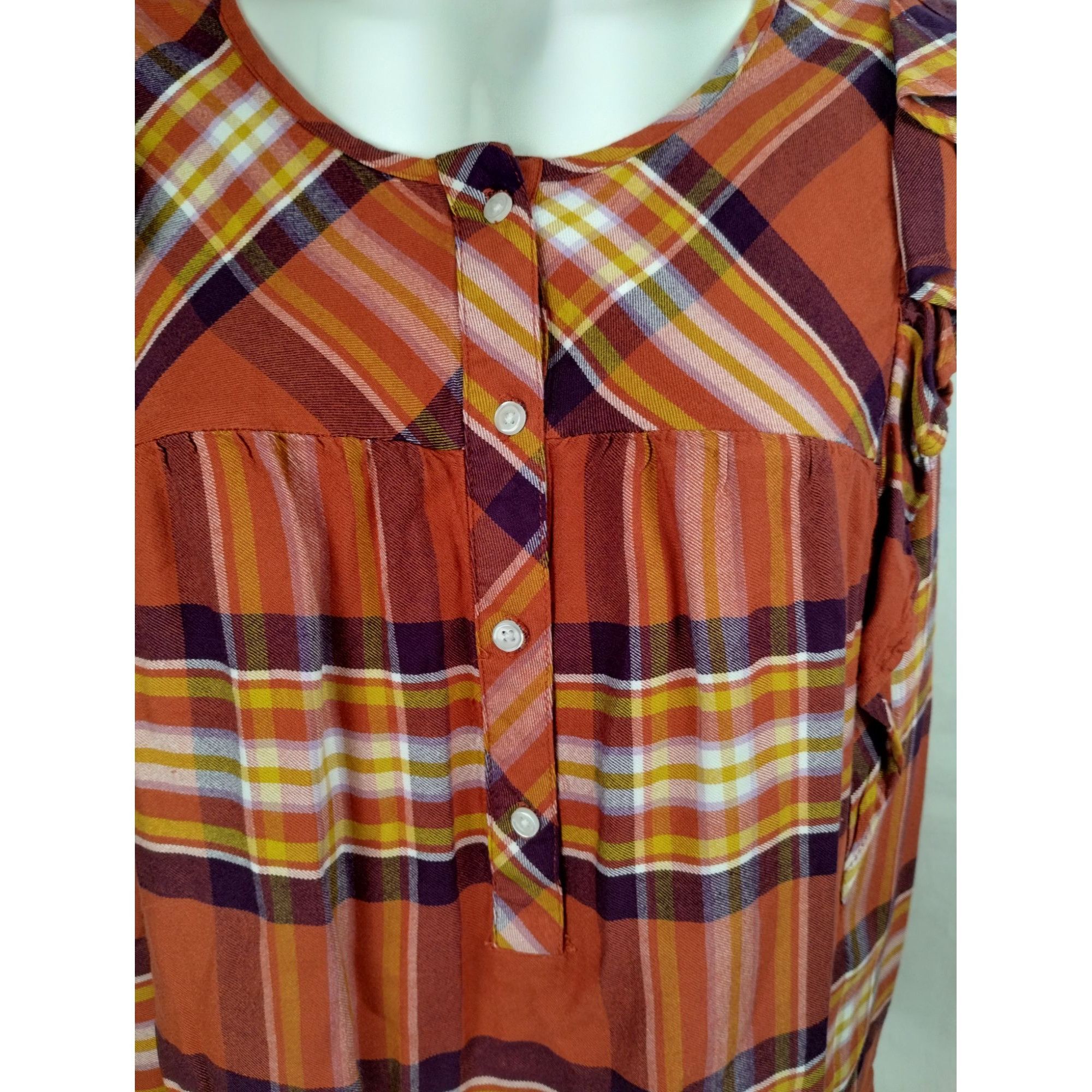 Other Time and Tru Womens XXL Orange and Yellow Plaid Ruffle Sleev Size XXL / US 16-18 / IT 52-54 - 8 Thumbnail