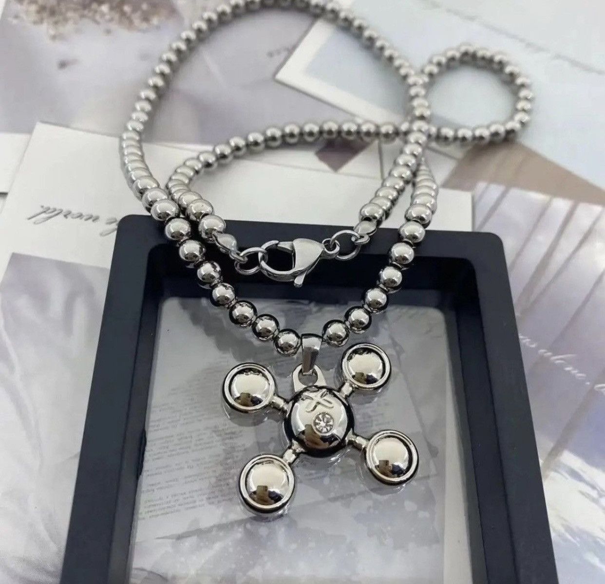 Jewelry Round Bead Chain Quadangle Ball Pendant Size ONE SIZE - 1 Thumbnail