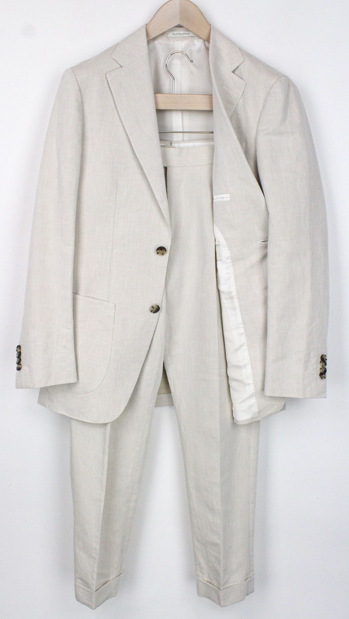 image of Suitsupply Havana Uk36R Beige Slim Linen Cotton Suit 72258, Men's