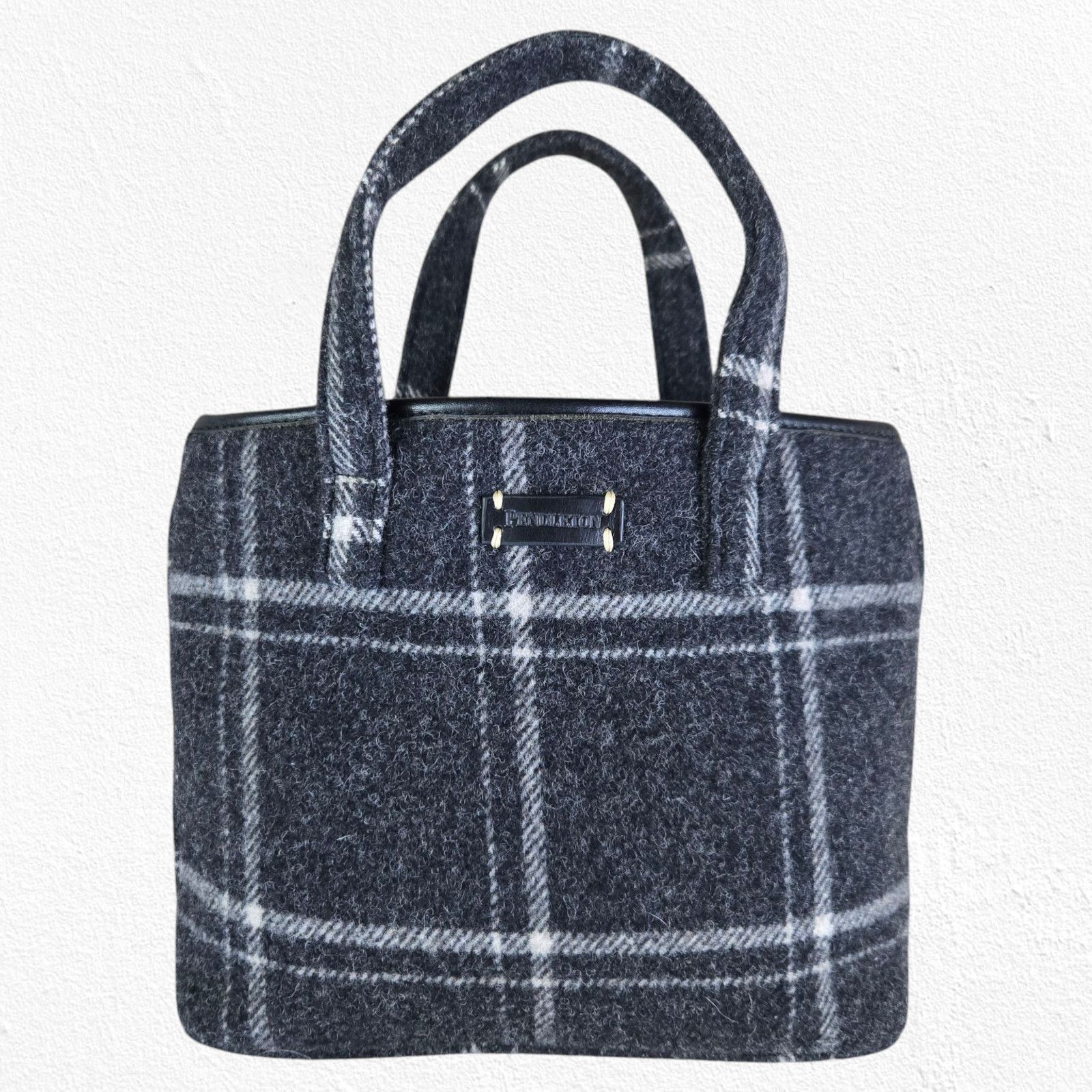 Pendleton Black Wool Plaid Mini Tote Bag Structured Handbag, Women's